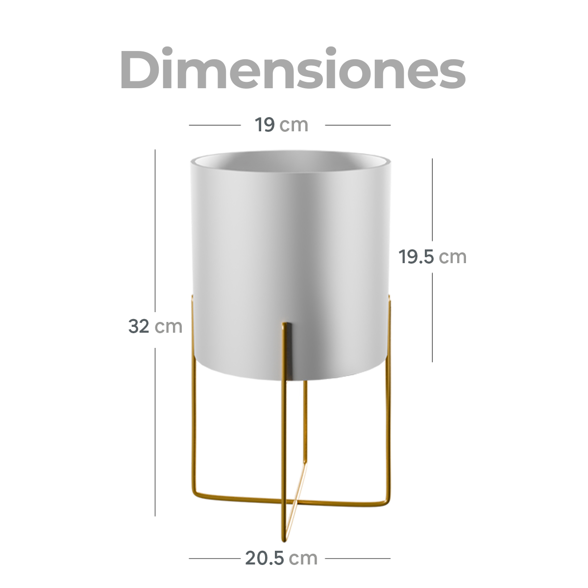 Foto 5 pulgar | Maceta Tempere con Base de Metal Dorada Estilo Minimalista y Moderno Alta Blanco GAON