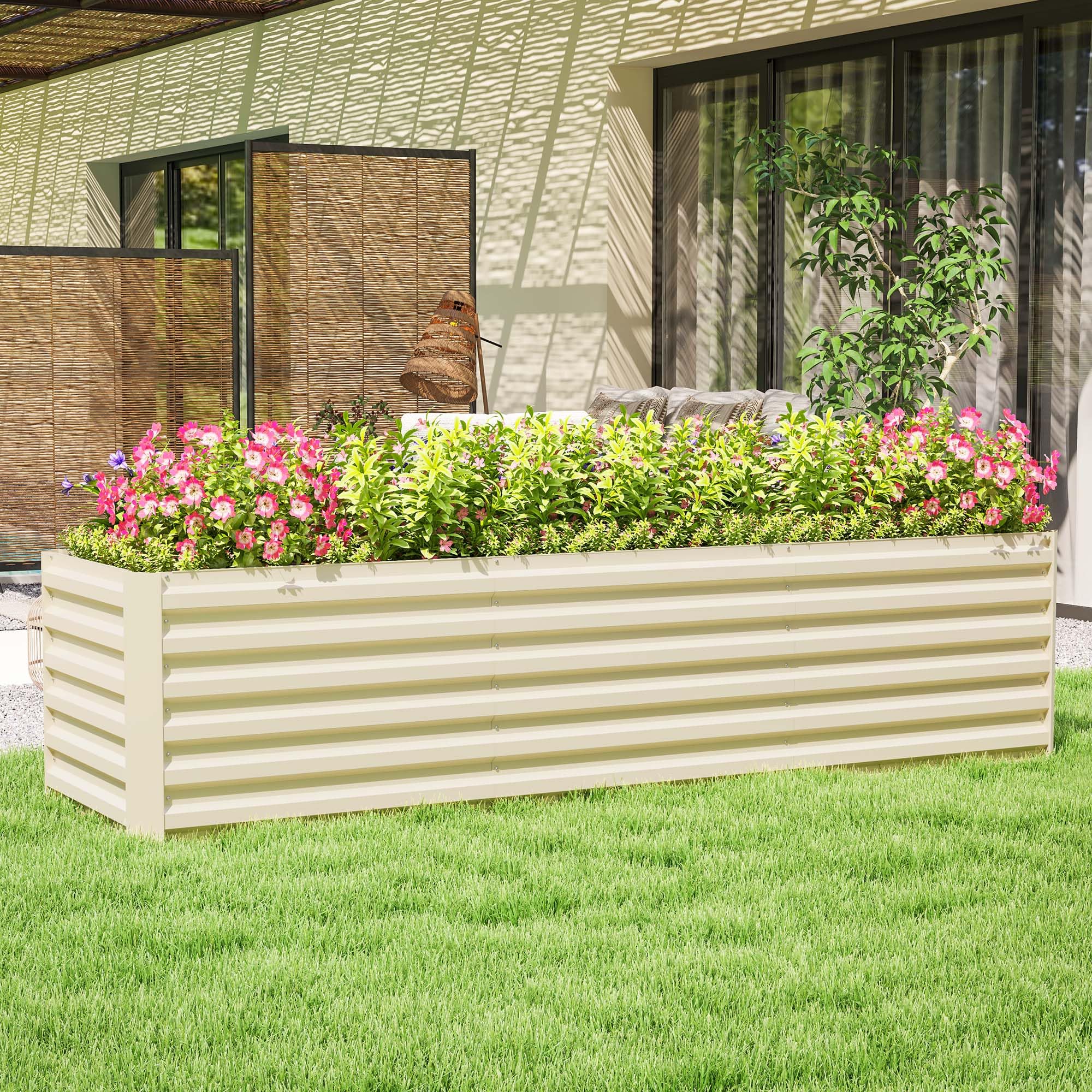 Foto 3 pulgar | Cama De Jardín Elevada Outsunny Galvanizada De 8 X 2 Pies, Color Blanco Crema - Venta Internacional.