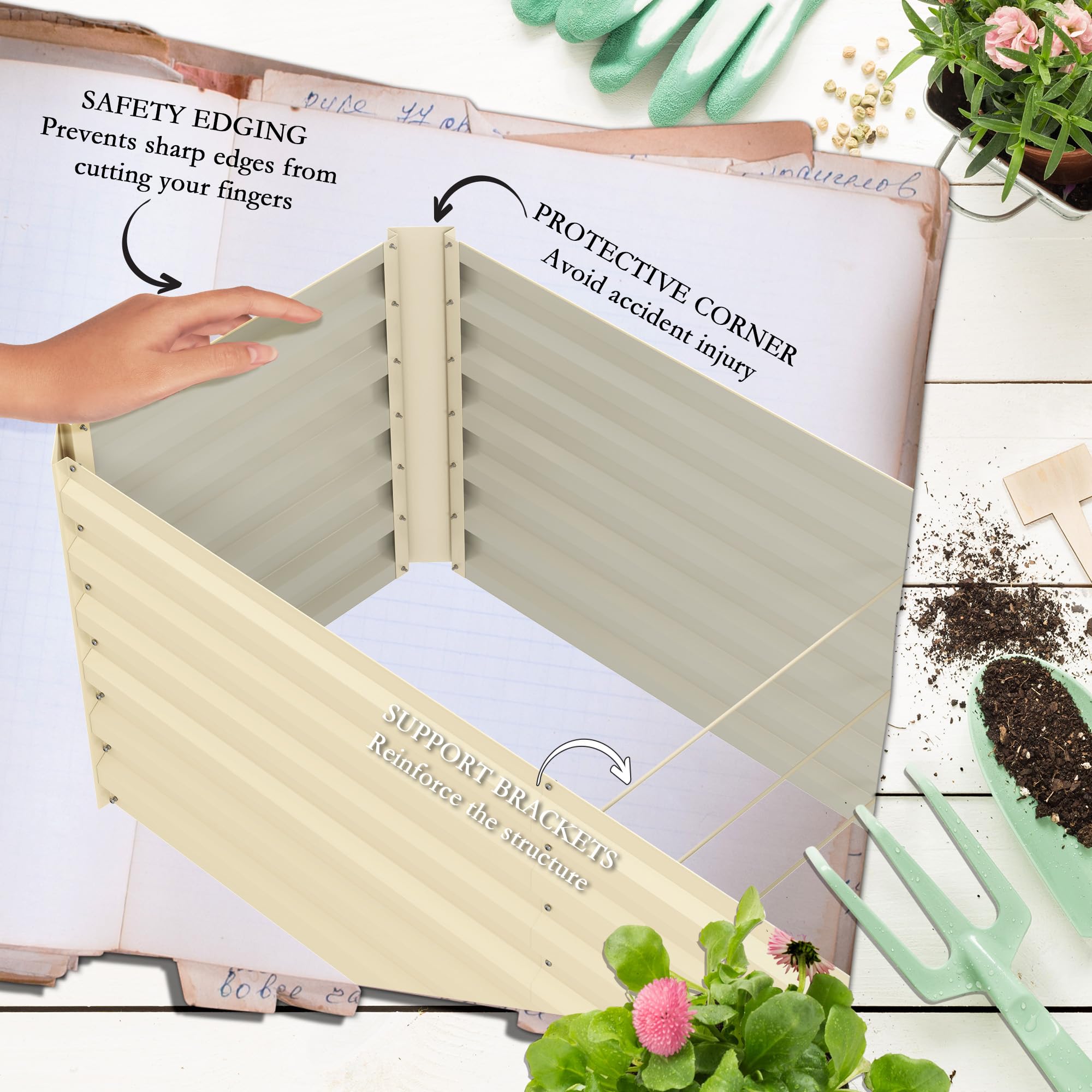 Foto 7 pulgar | Cama De Jardín Elevada Outsunny Galvanizada De 8 X 2 Pies, Color Blanco Crema - Venta Internacional.