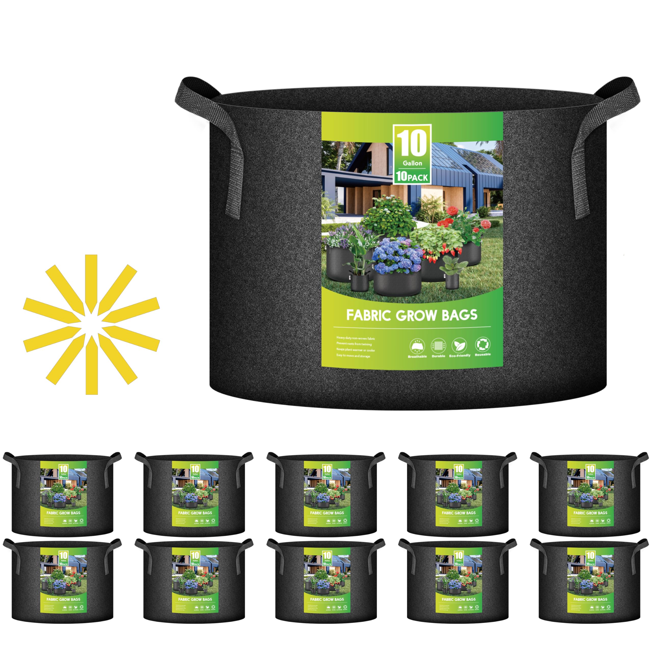 Macetas De Tela No Tejida Grow Bags Ipower De 10 Galones, Paquete De 10 Unidades, Negras - Venta Internacional.