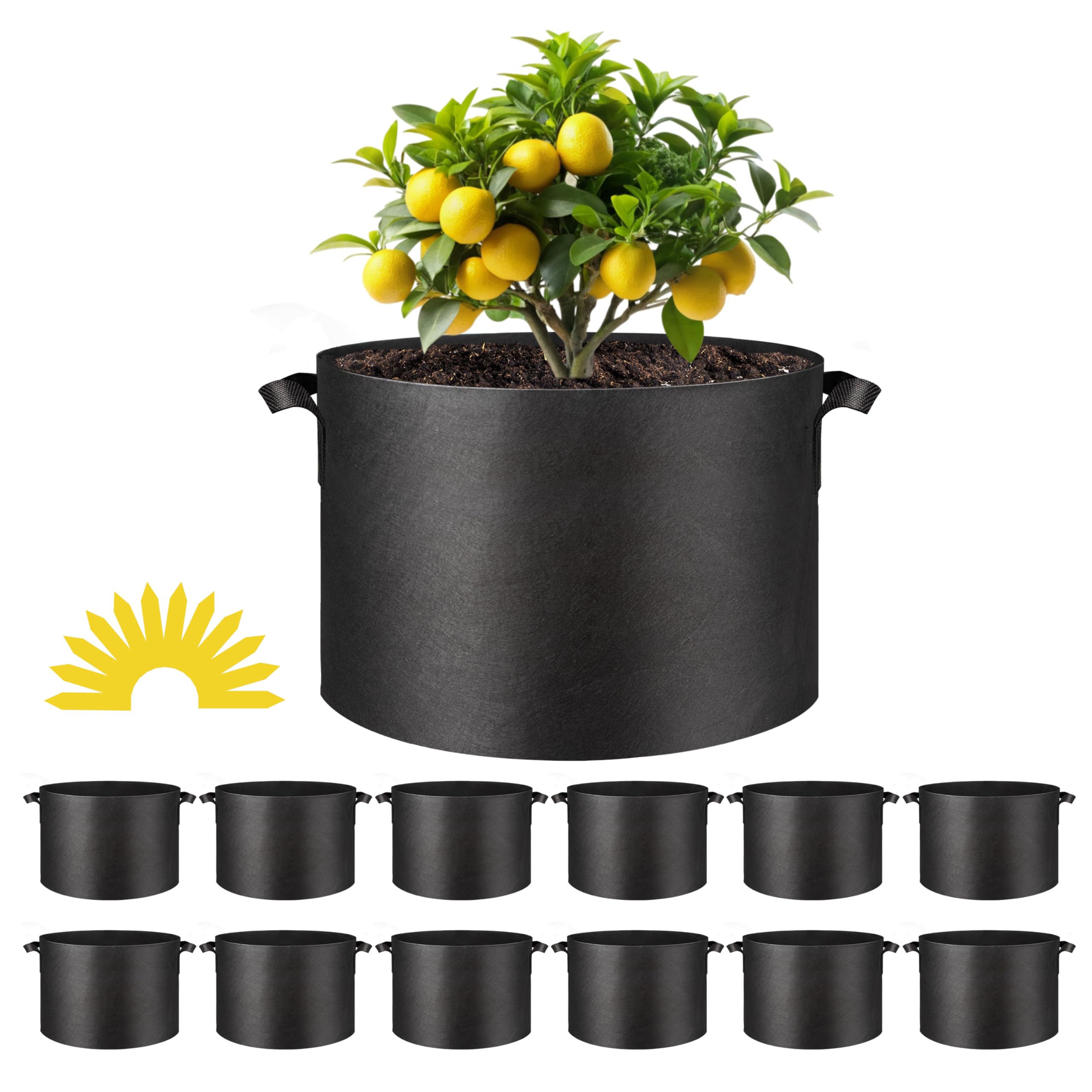 Macetas Grow Bags Simple Deluxe De 15 Galones, 12 Unidades, Color Negro - Venta Internacional.