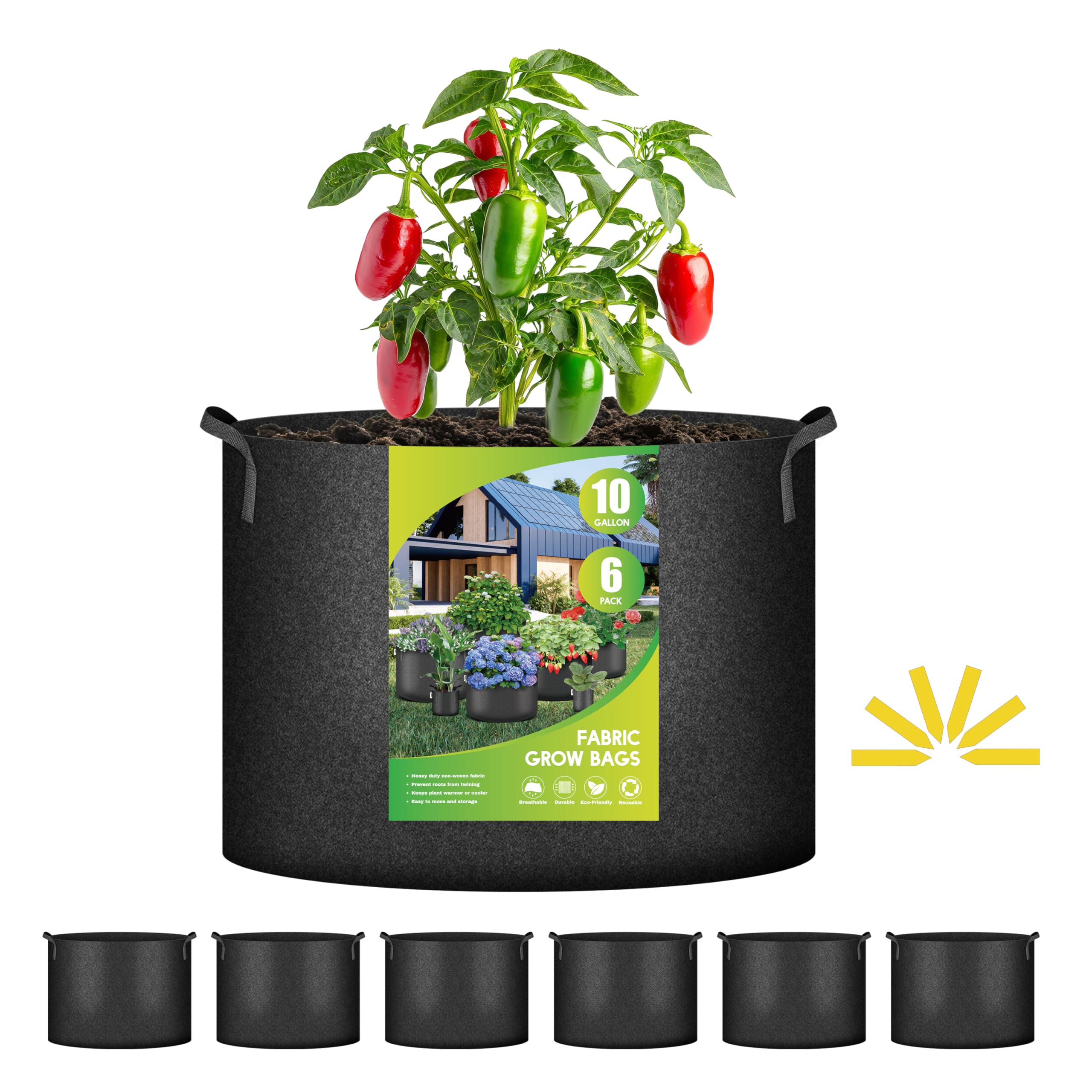 Macetas De Tela Grow Bag Ipower Plant, 10 Galones, Paquete De 6, Color Negro 202 - Venta Internacional.