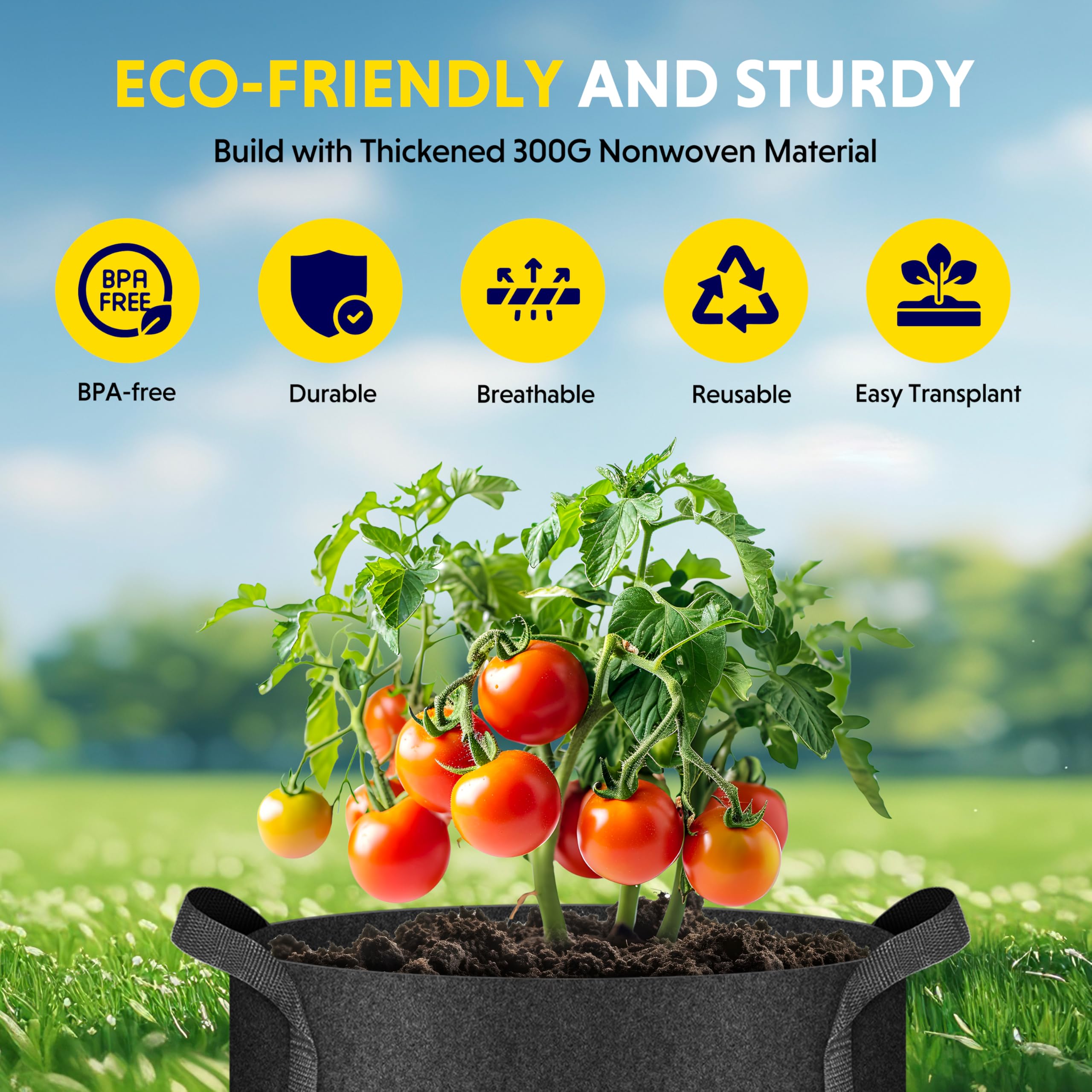 Foto 6 | Macetas De Tela Grow Bag Ipower Plant, 10 Galones, Paquete De 6, Color Negro 202 - Venta Internacional.