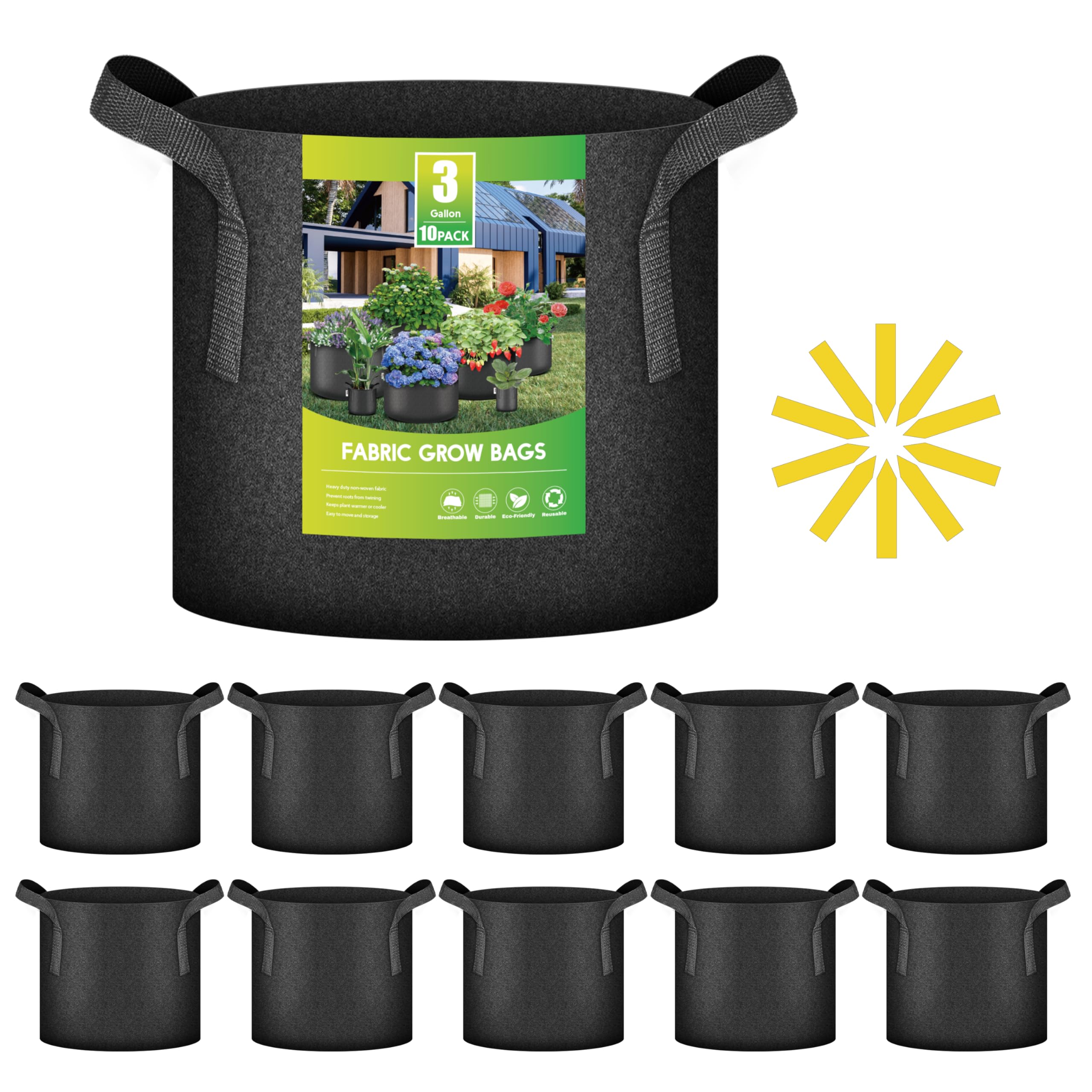 Macetas De Tela No Tejida Grow Bags Ipower De 3 Galones, Paquete De 10 - Venta Internacional.