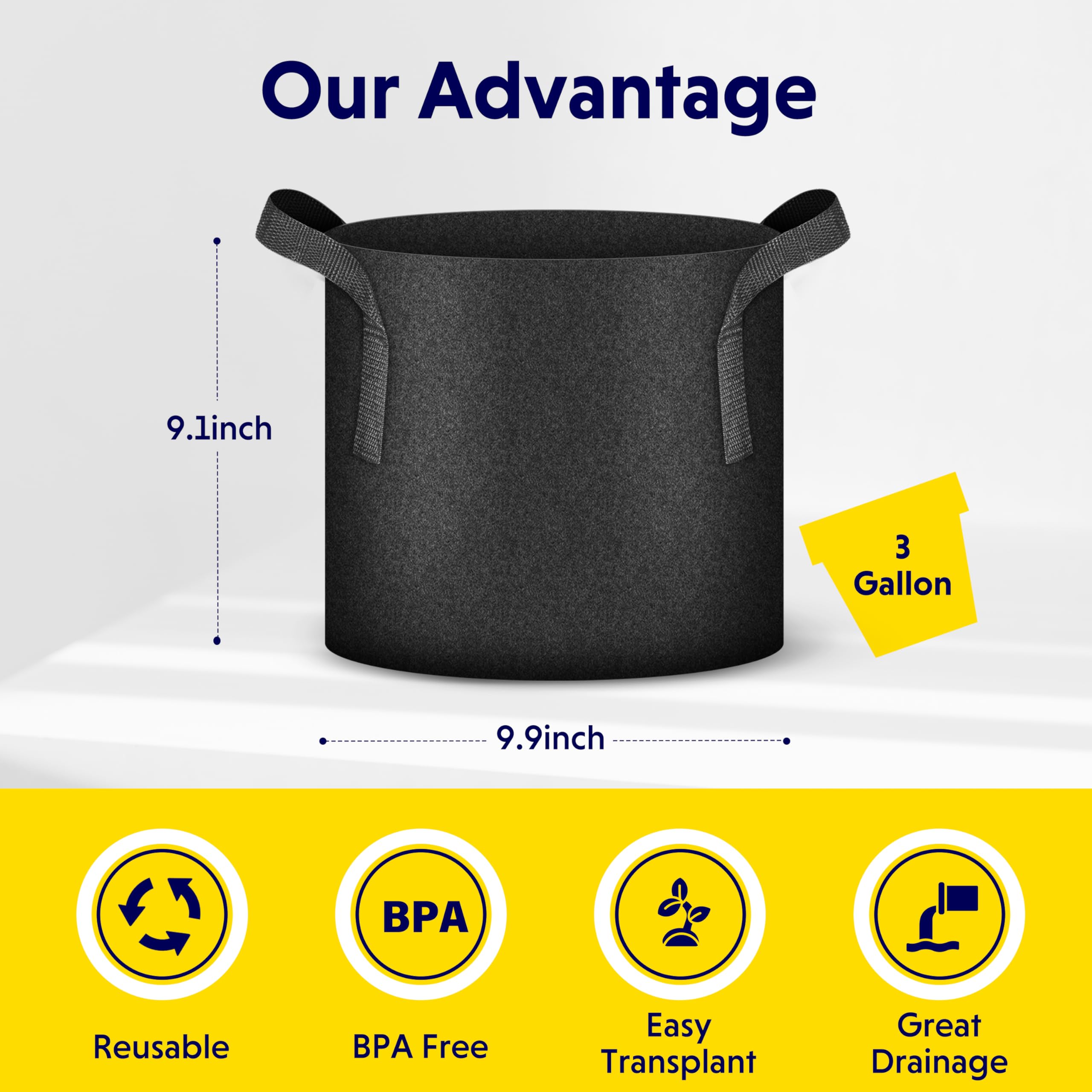 Foto 4 | Macetas De Tela No Tejida Grow Bags Ipower De 3 Galones, Paquete De 10 - Venta Internacional.