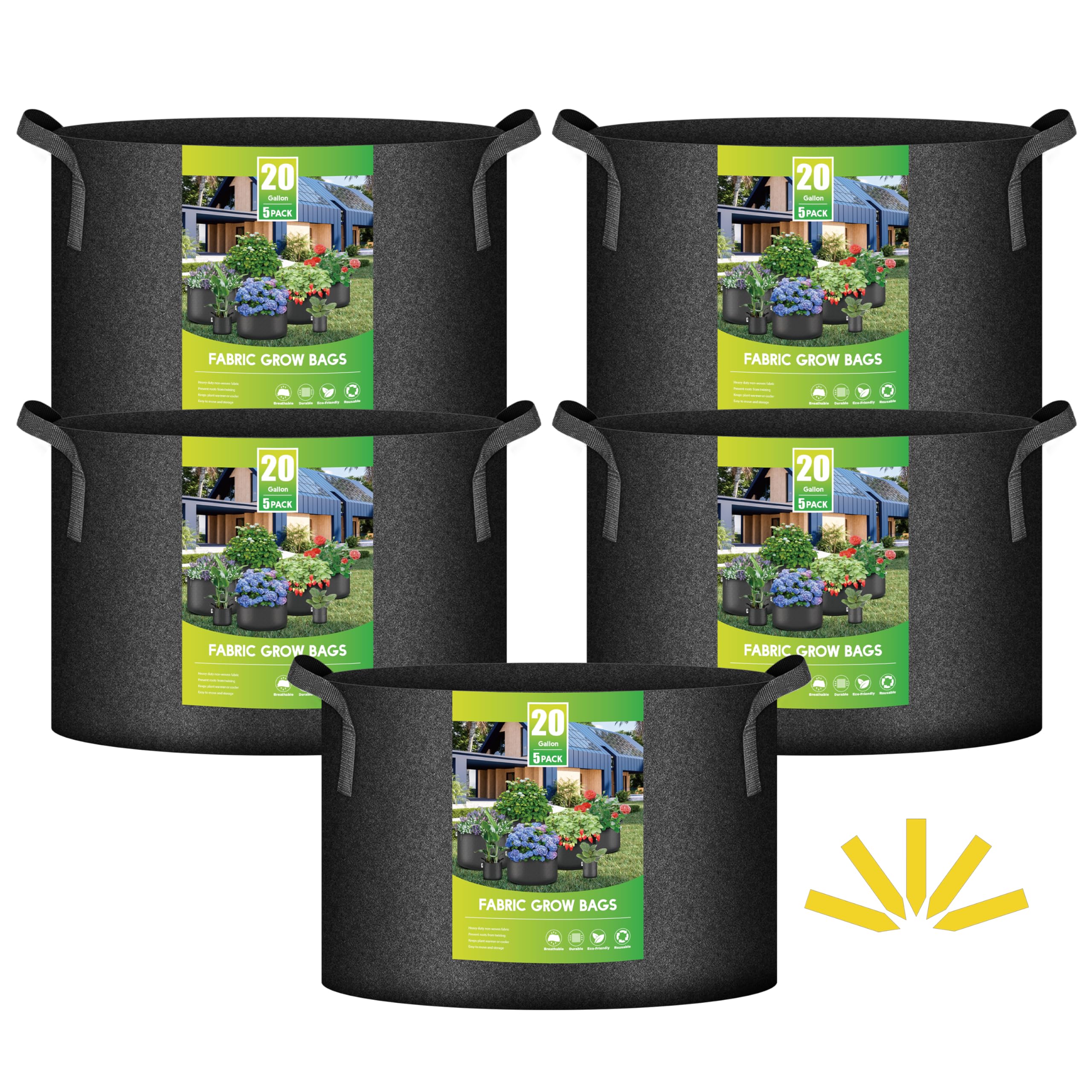 Macetas De Tela No Tejida Grow Bags Ipower, Paquete De 5 Unidades, 75,7 Litros, 20 Galones - Venta Internacional.