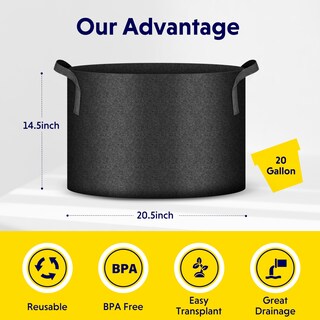 Foto 6 | Macetas De Tela No Tejida Grow Bags Ipower, Paquete De 5 Unidades, 75,7 Litros, 20 Galones - Venta Internacional.