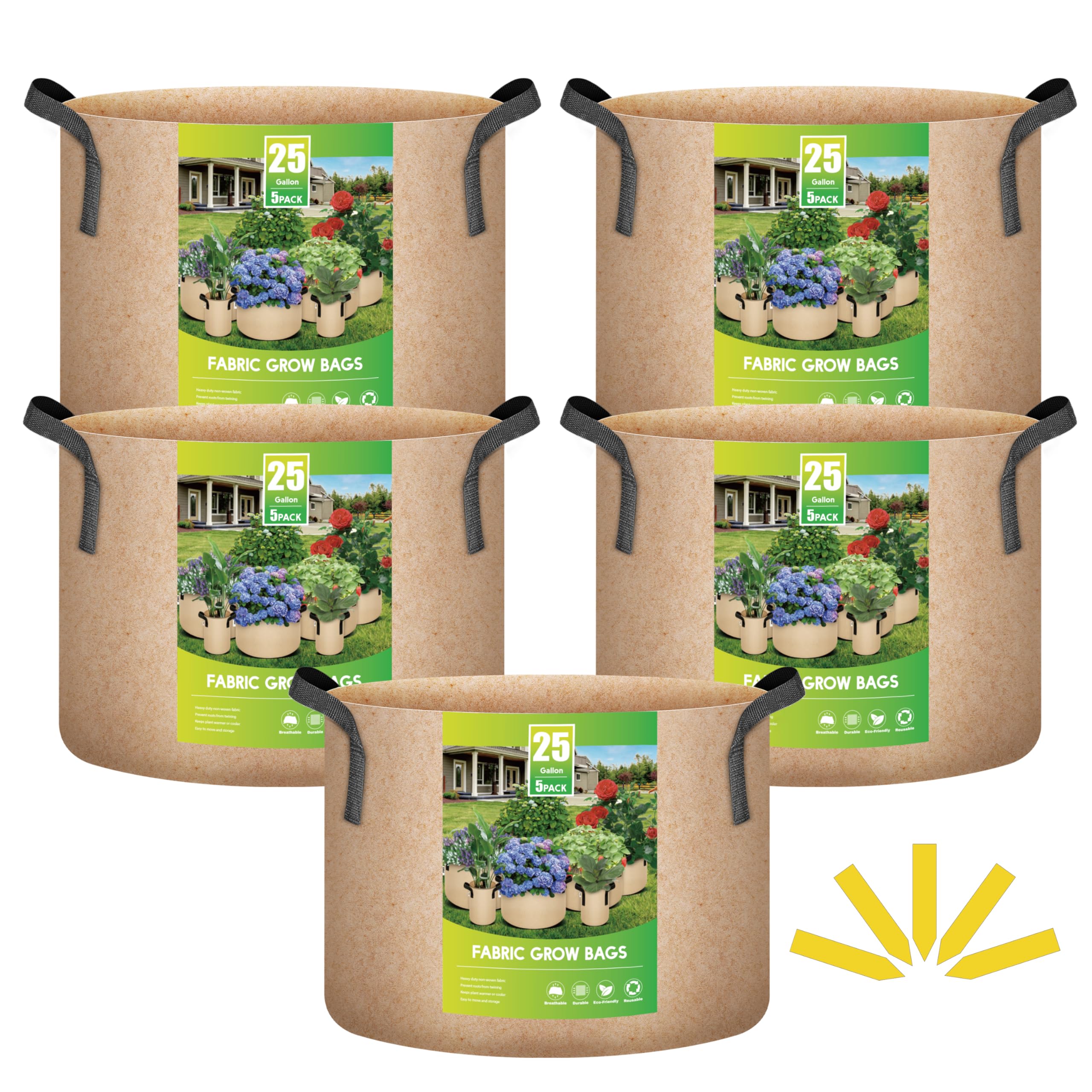 Tela No Tejida Grow Bags Ipower De 25 Galones, Color Canela, Paquete De 5 - Venta Internacional.