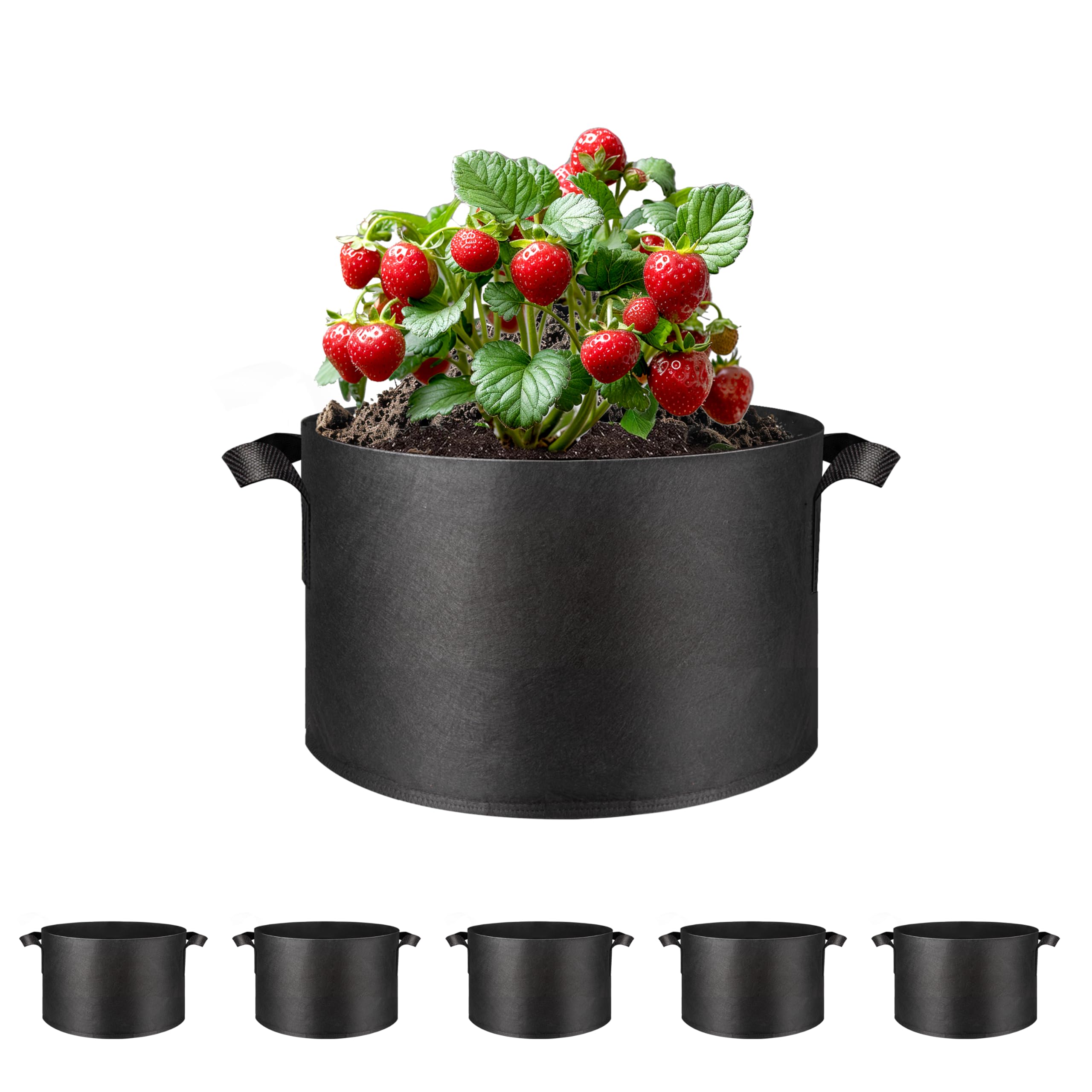 Macetas Grow Bags Simple Deluxe De 26,5 L, Paquete De 5, Color Negro - Venta Internacional.