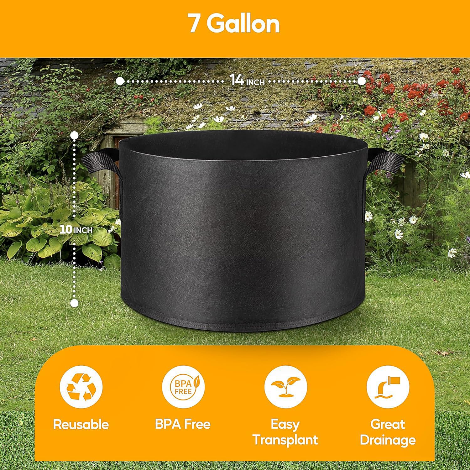 Foto 3 pulgar | Macetas Grow Bags Simple Deluxe De 26,5 L, Paquete De 5, Color Negro - Venta Internacional.