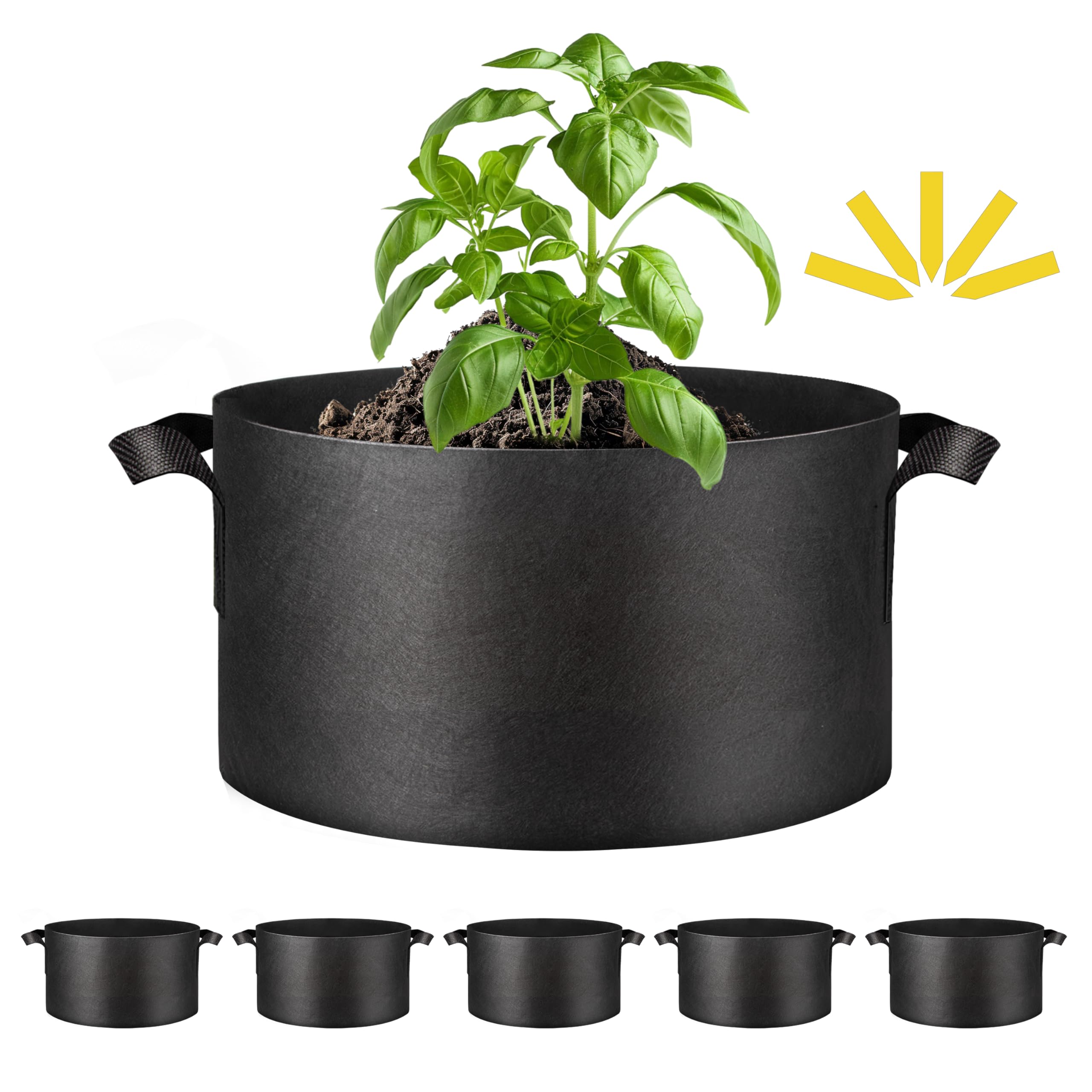 Macetas Grow Bags Simple Deluxe De 15 Galones (5 Unidades), Color Negro - Venta Internacional.