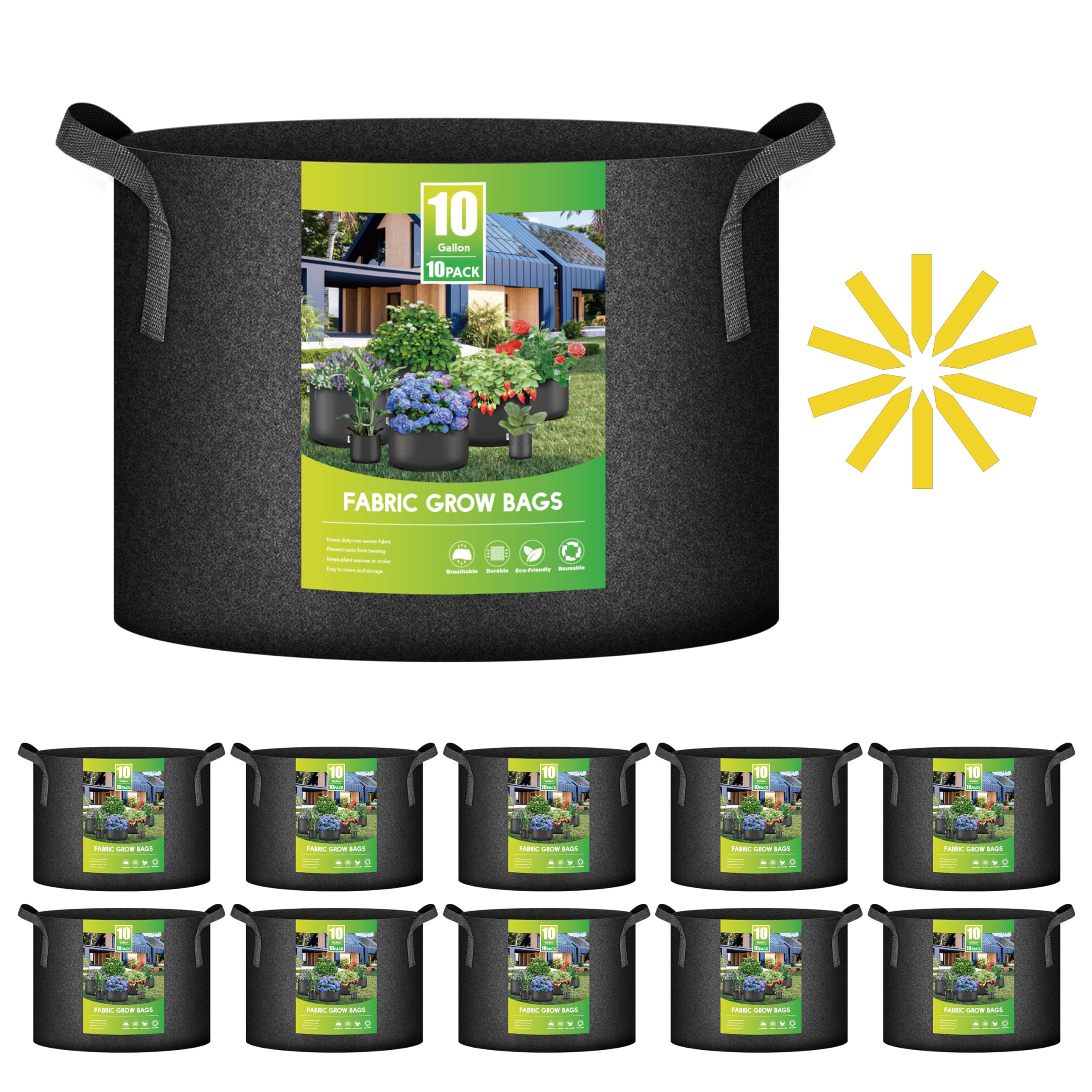 Foto 2 pulgar | Paquete De 10 Macetas De Tela No Tejida De Grow Bags Ipower, 37,85 L, 10 Galones - Venta Internacional.