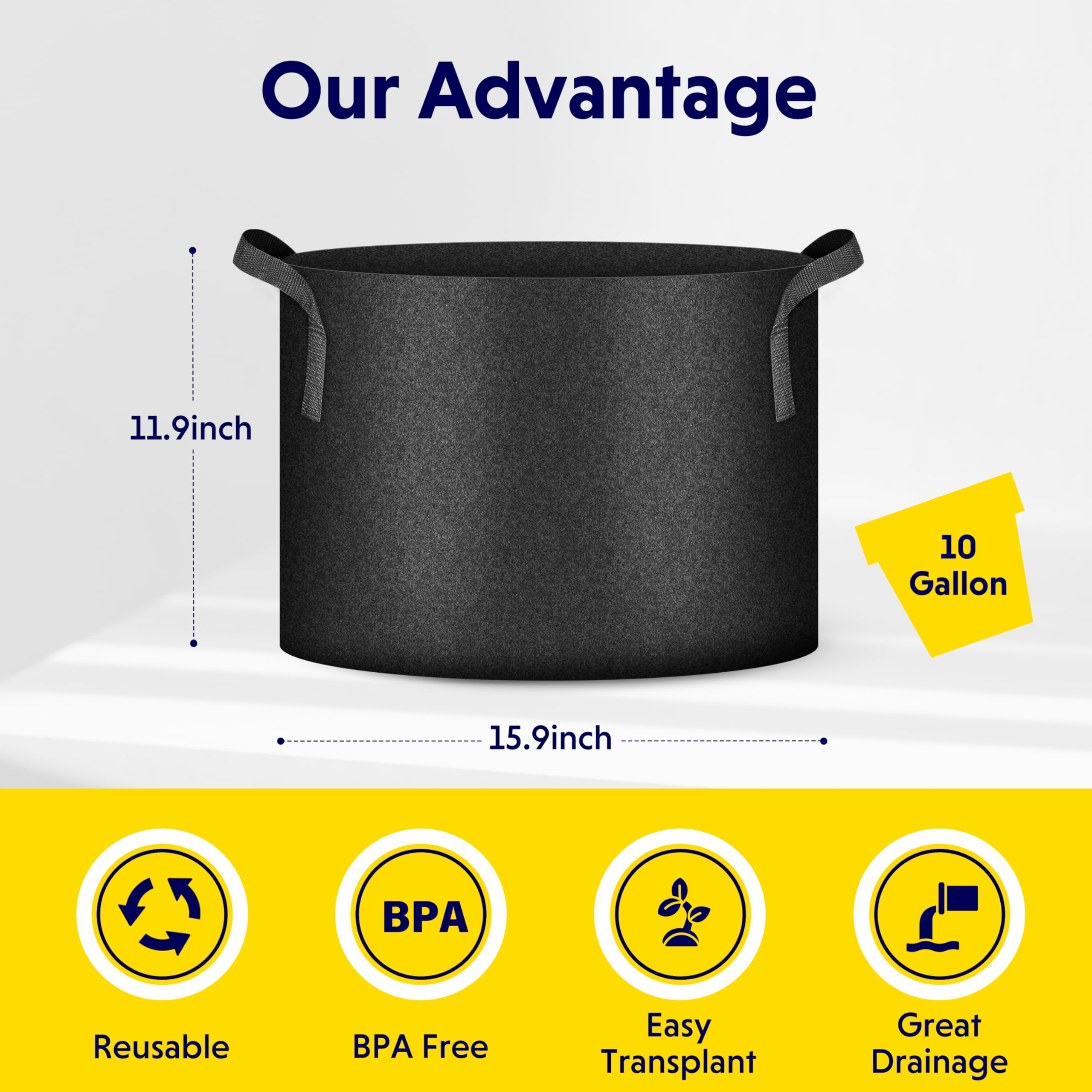 Foto 5 pulgar | Paquete De 10 Macetas De Tela No Tejida De Grow Bags Ipower, 37,85 L, 10 Galones - Venta Internacional.