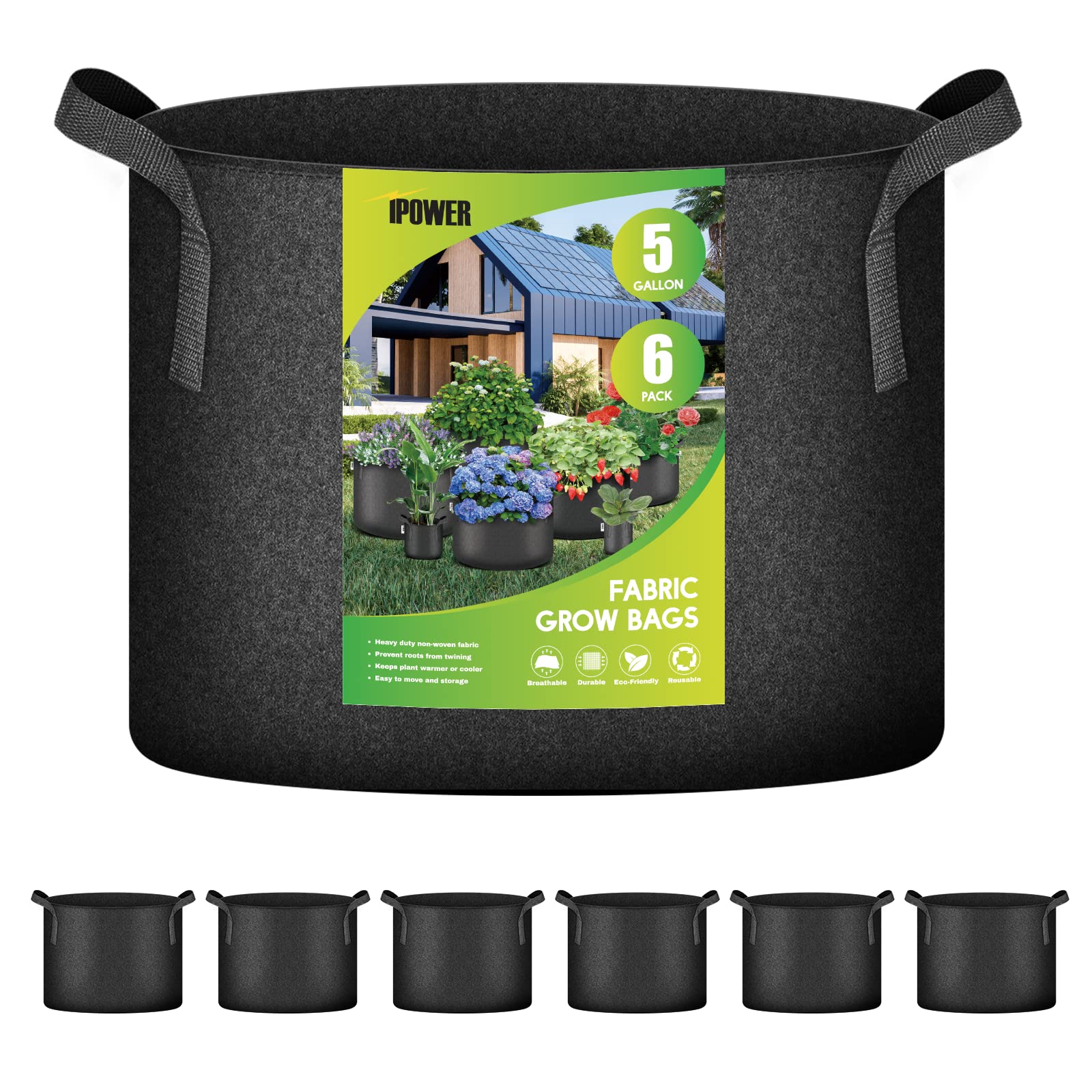Macetas De Tela Para Plantas Ipower, 5 Galones, 6 Unidades, Color Negro - Venta Internacional.