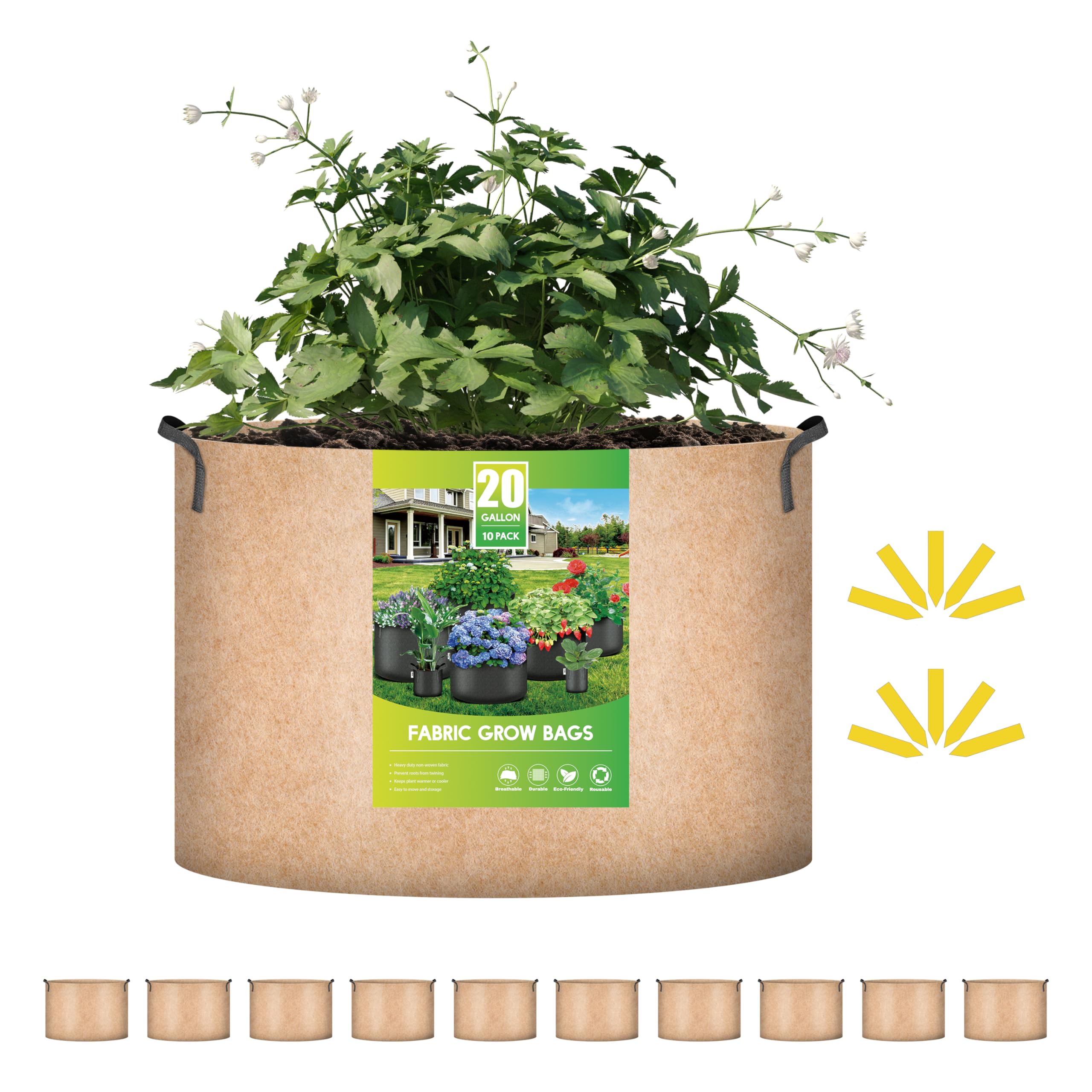 Macetas De Tela No Tejida Grow Bags Ipower De 20 Galones, Paquete De 10 Unidades, Color Canela - Venta Internacional.