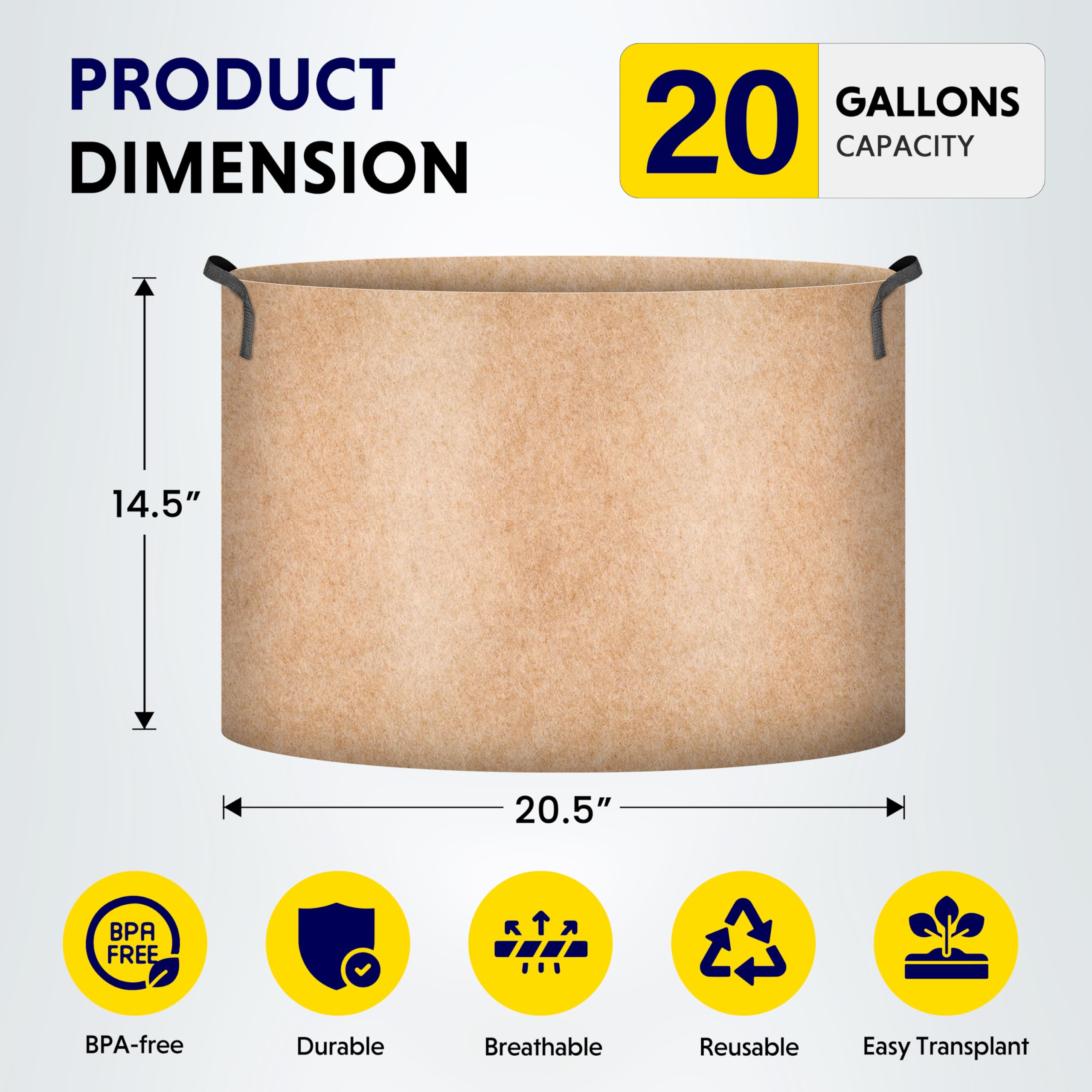 Foto 2 | Macetas De Tela No Tejida Grow Bags Ipower De 20 Galones, Paquete De 10 Unidades, Color Canela - Venta Internacional.