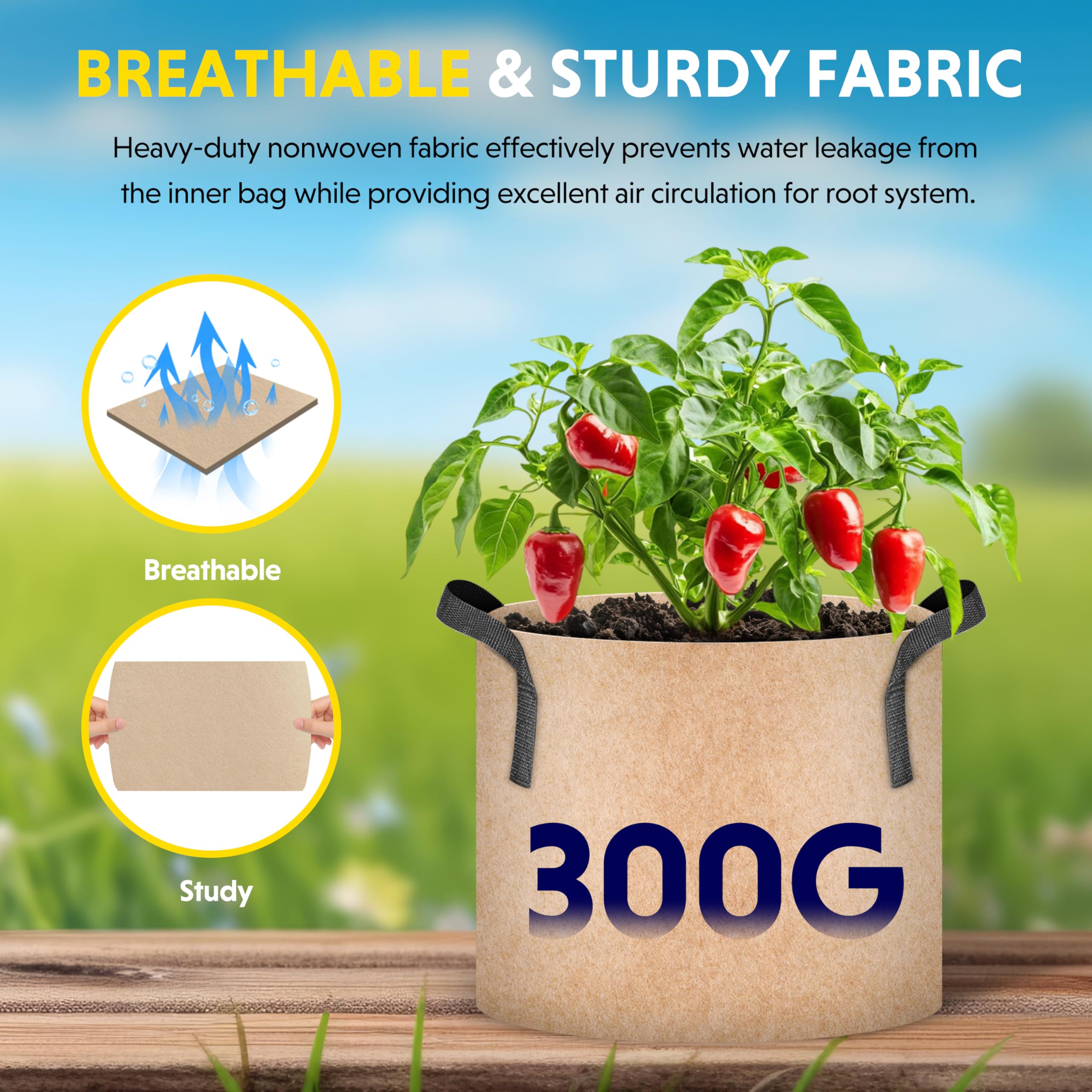 Foto 5 | Macetas De Tela No Tejida Grow Bags Ipower De 20 Galones, Paquete De 10 Unidades, Color Canela - Venta Internacional.