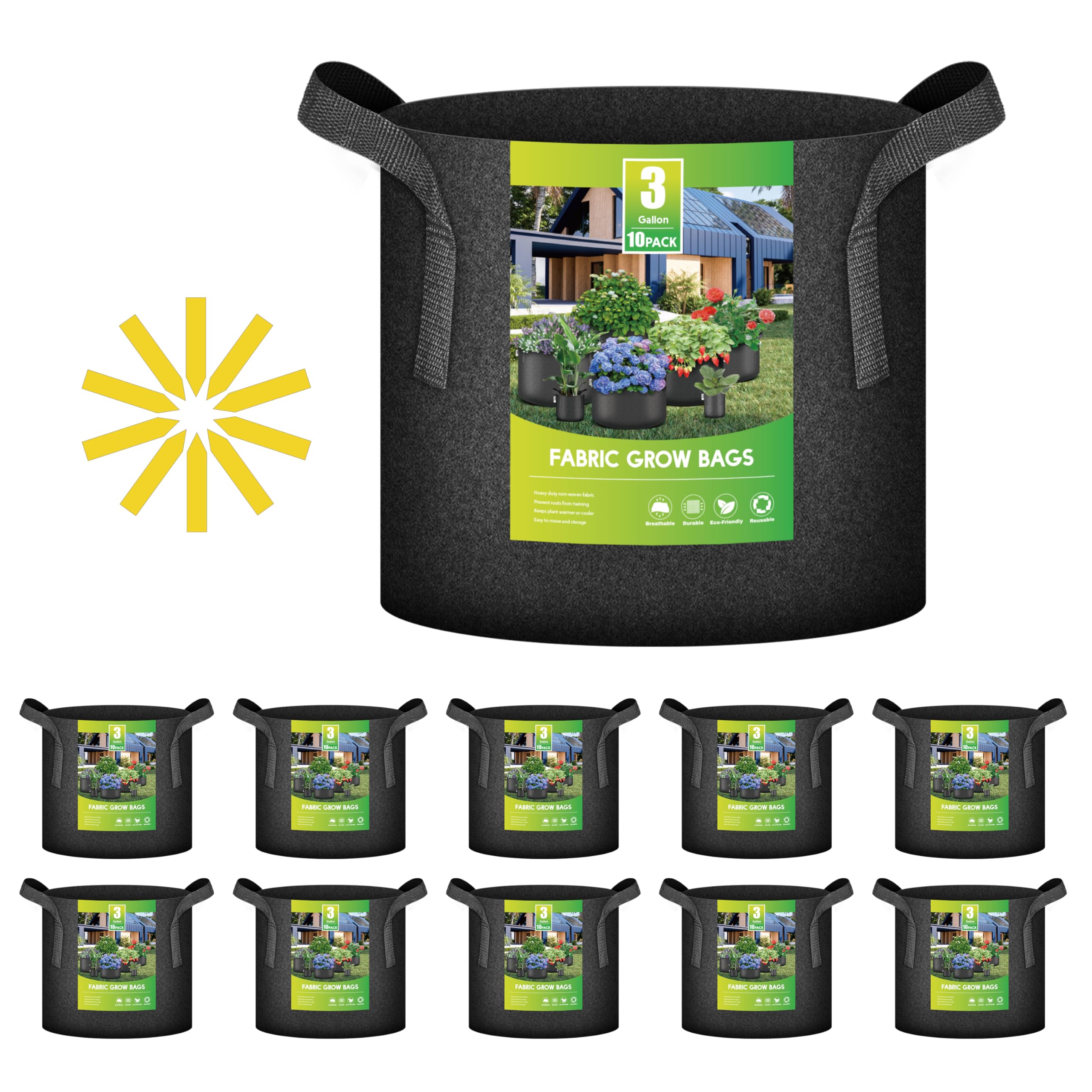 Tela No Tejida Resistente Plant Bags Ipower, Paquete De 10 Unidades, 11 Litros - Venta Internacional.