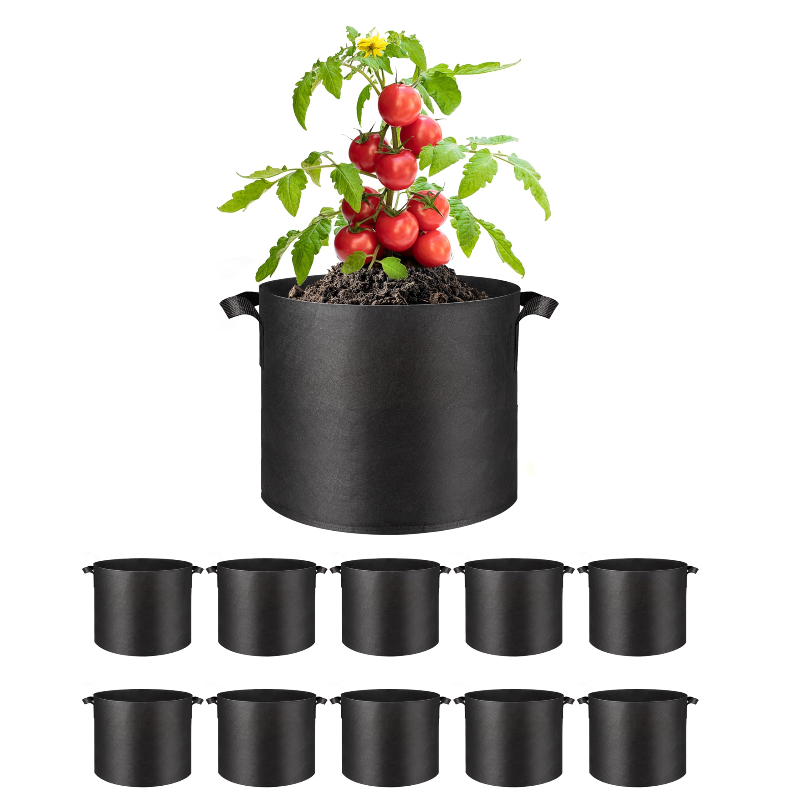 Macetas Grow Bags Simple Deluxe, 11,4 L, Paquete De 10, Color Negro - Venta Internacional.