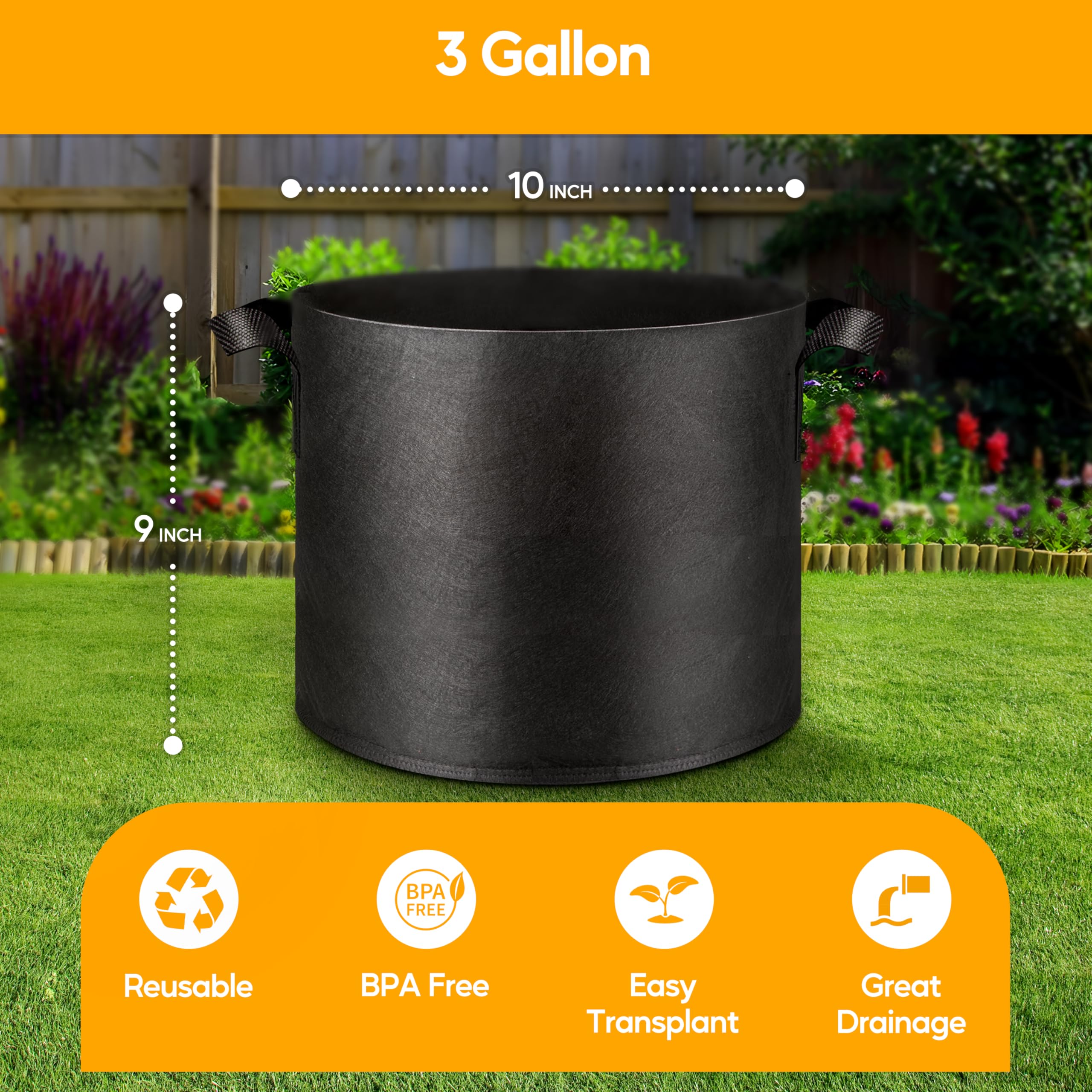 Foto 3 pulgar | Macetas Grow Bags Simple Deluxe, 11,4 L, Paquete De 10, Color Negro - Venta Internacional.