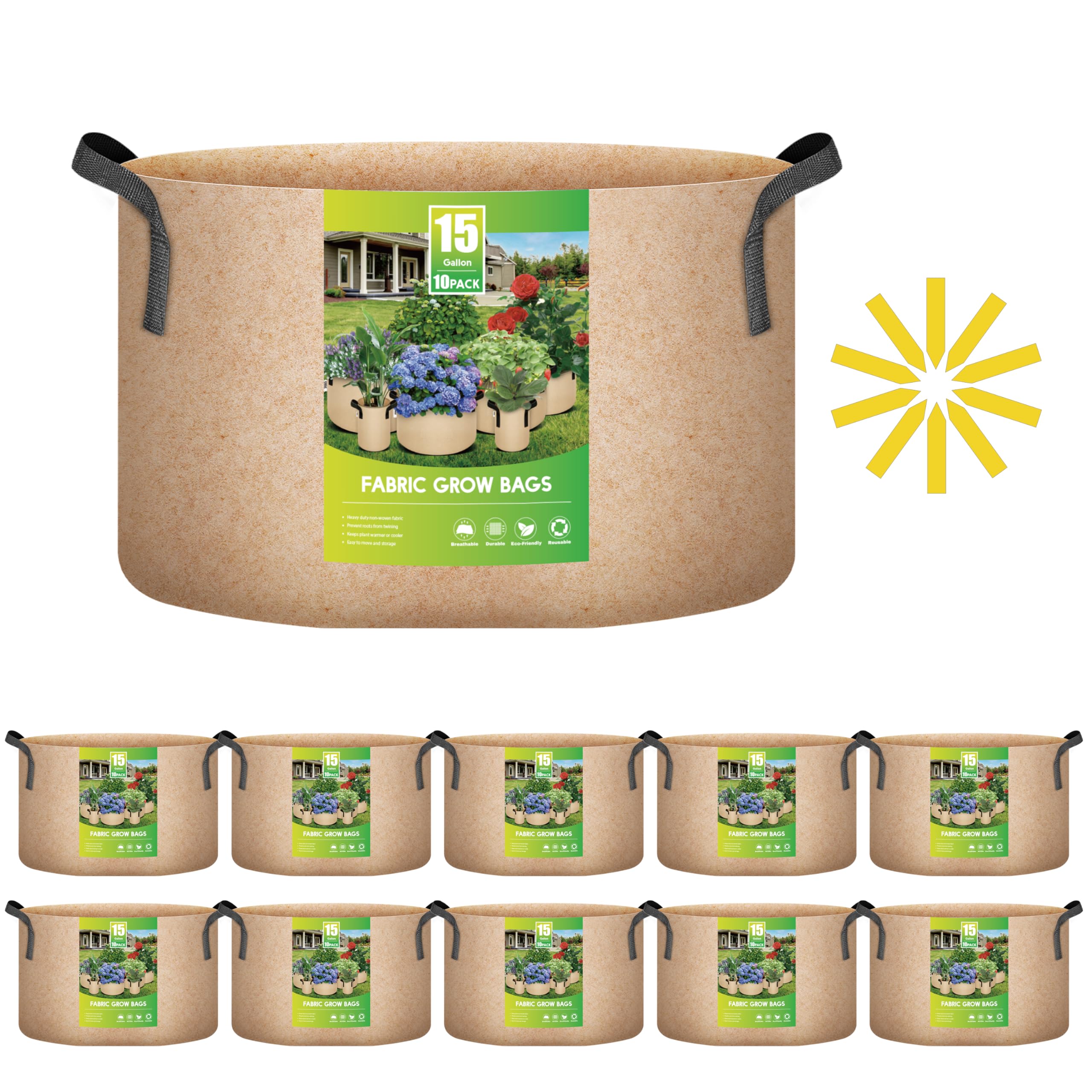 Macetas De Tela No Tejida Para Jardín, Paquete De 10 Unidades, 56,78 Litros, De Grow Bags Ipower  - Venta Internacional