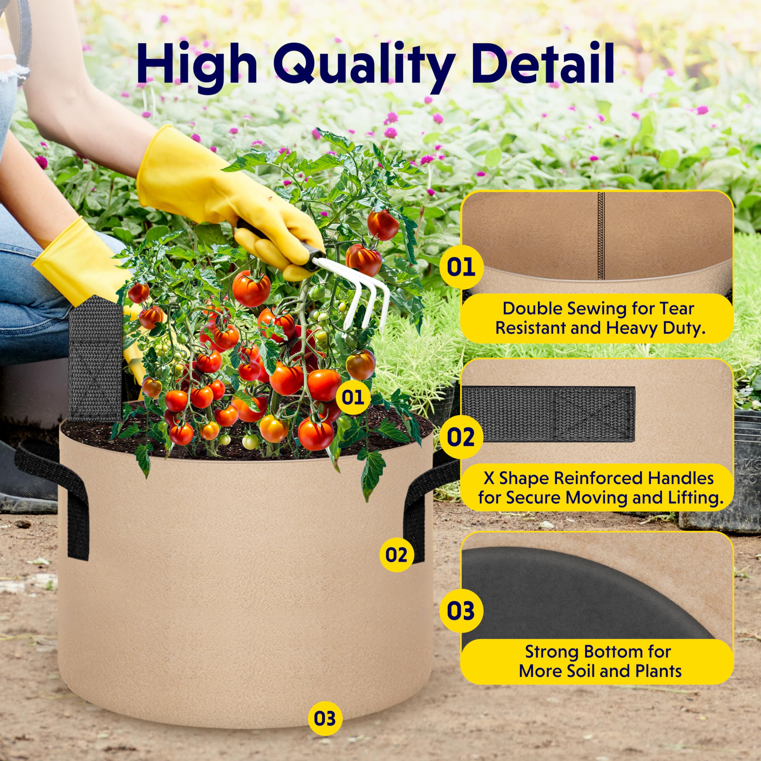 Foto 4 pulgar | Macetas De Tela No Tejida Para Jardín, Paquete De 10 Unidades, 56,78 Litros, De Grow Bags Ipower  - Venta Internacional