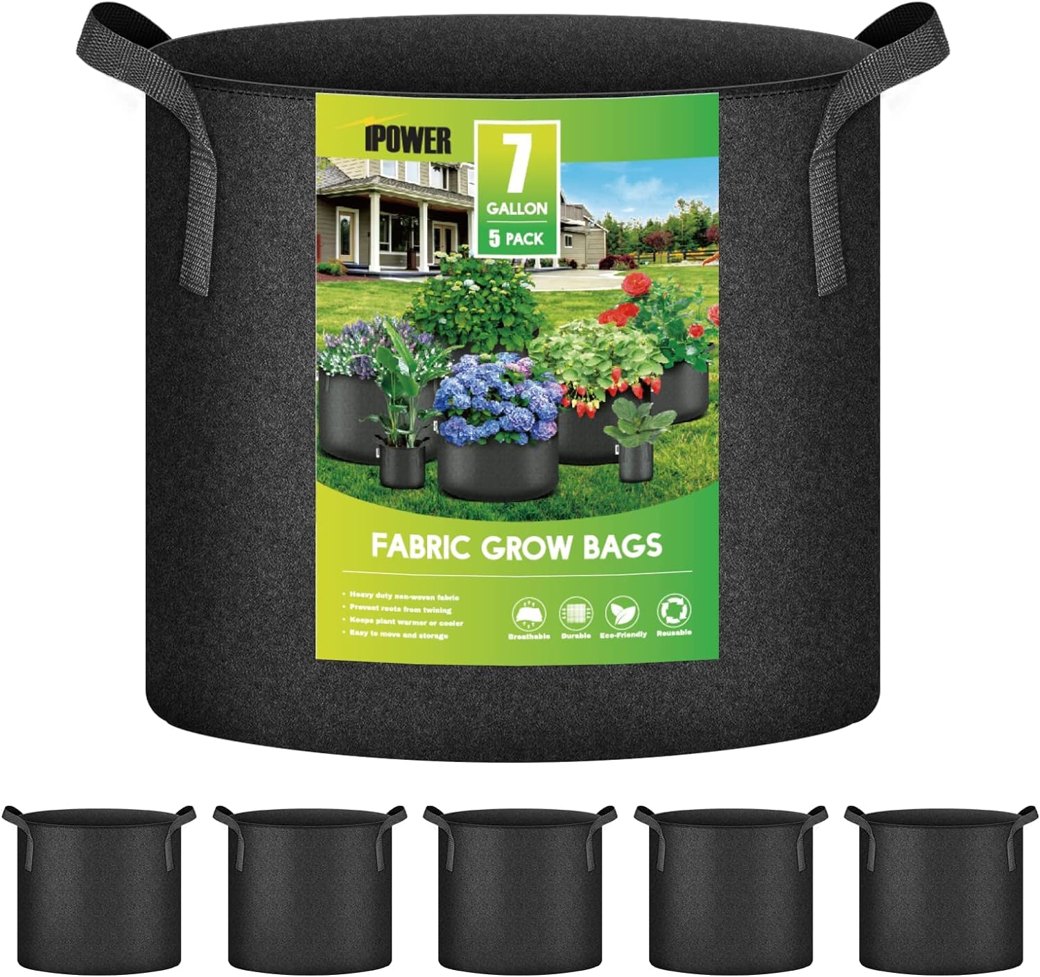 Macetas De Tela No Tejida Grow Bags Ipower De 7 Galones, Paquete De 5, Negras - Venta Internacional.