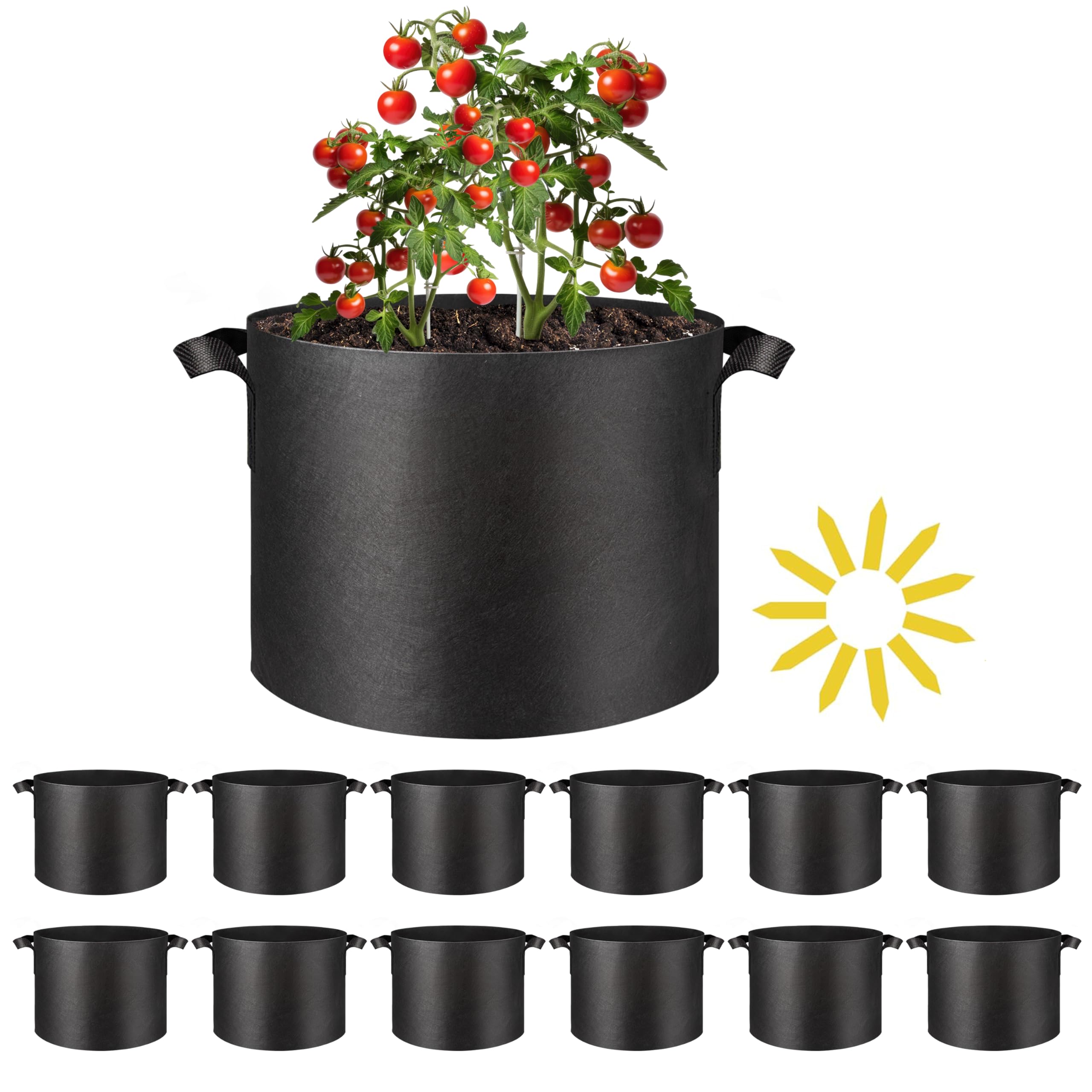 Grow Bags Simple Deluxe, 19 Litros, 12 Unidades, Tela No Tejida, Color Negro - Venta Internacional.