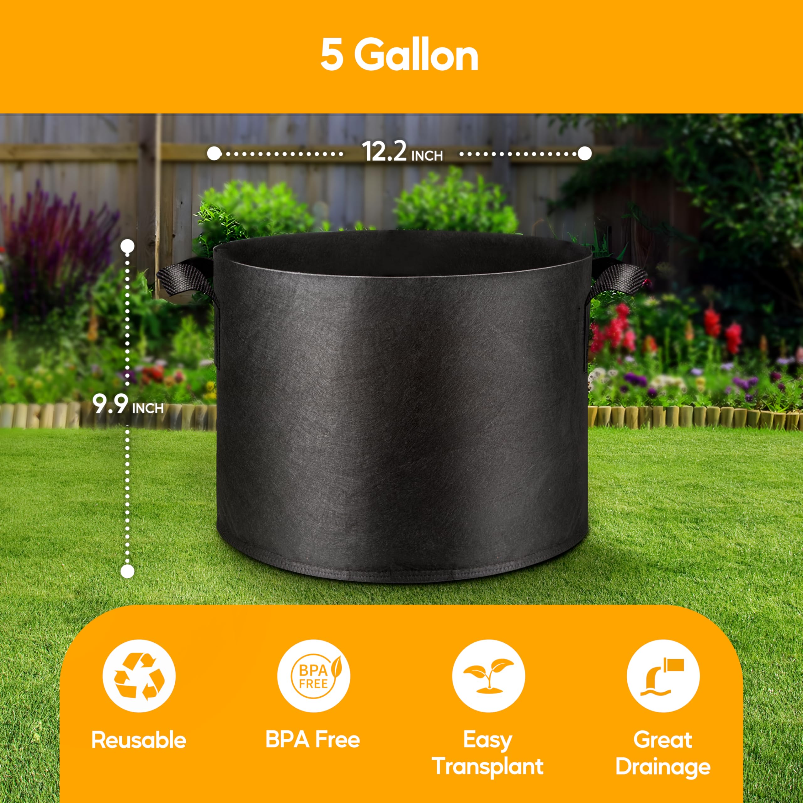 Foto 3 pulgar | Grow Bags Simple Deluxe, 19 Litros, 12 Unidades, Tela No Tejida, Color Negro - Venta Internacional.