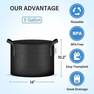Foto 2 | Macetas De Tela No Tejida Grow Bags Ipower De 5 Galones, Paquete De 10 Unidades, Negras - Venta Internacional.