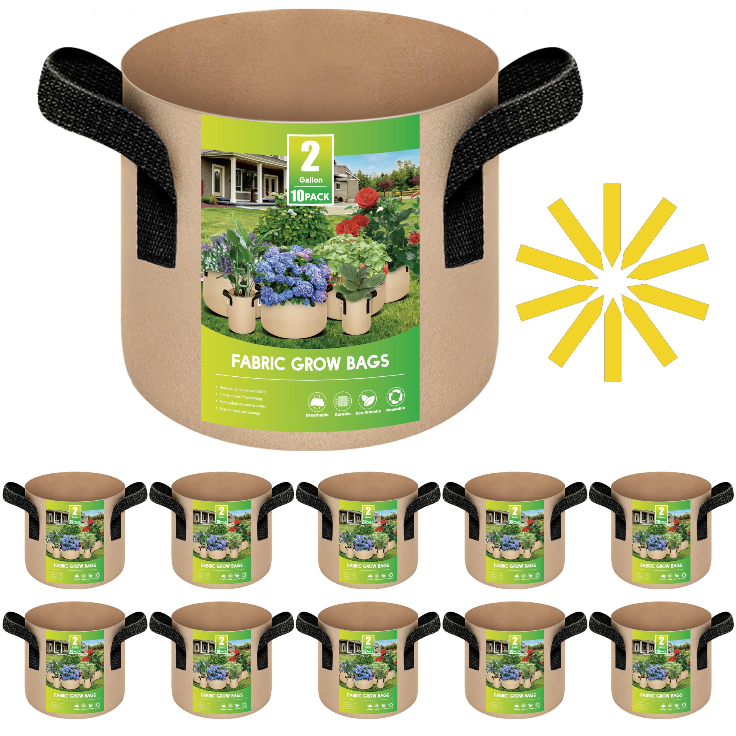 Tela De Aireación No Tejida Plant Grow Bags Ipower, Paquete De 10 Unidades, 7,6 Litros - Venta Internacional.