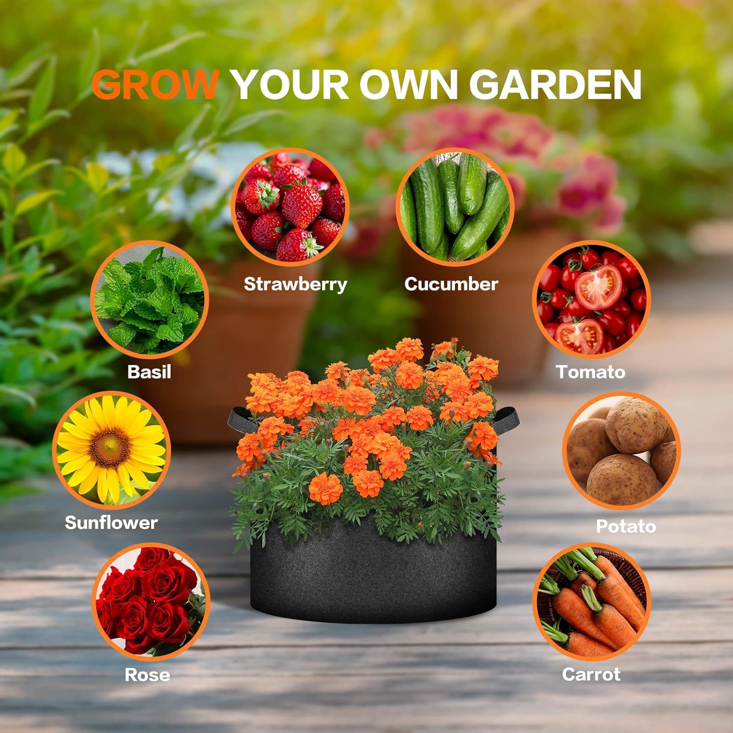 Foto 6 | Macetas De Tela No Tejida Grow Bags Ipower, Paquete De 5 Galones, Color Negro - Venta Internacional.