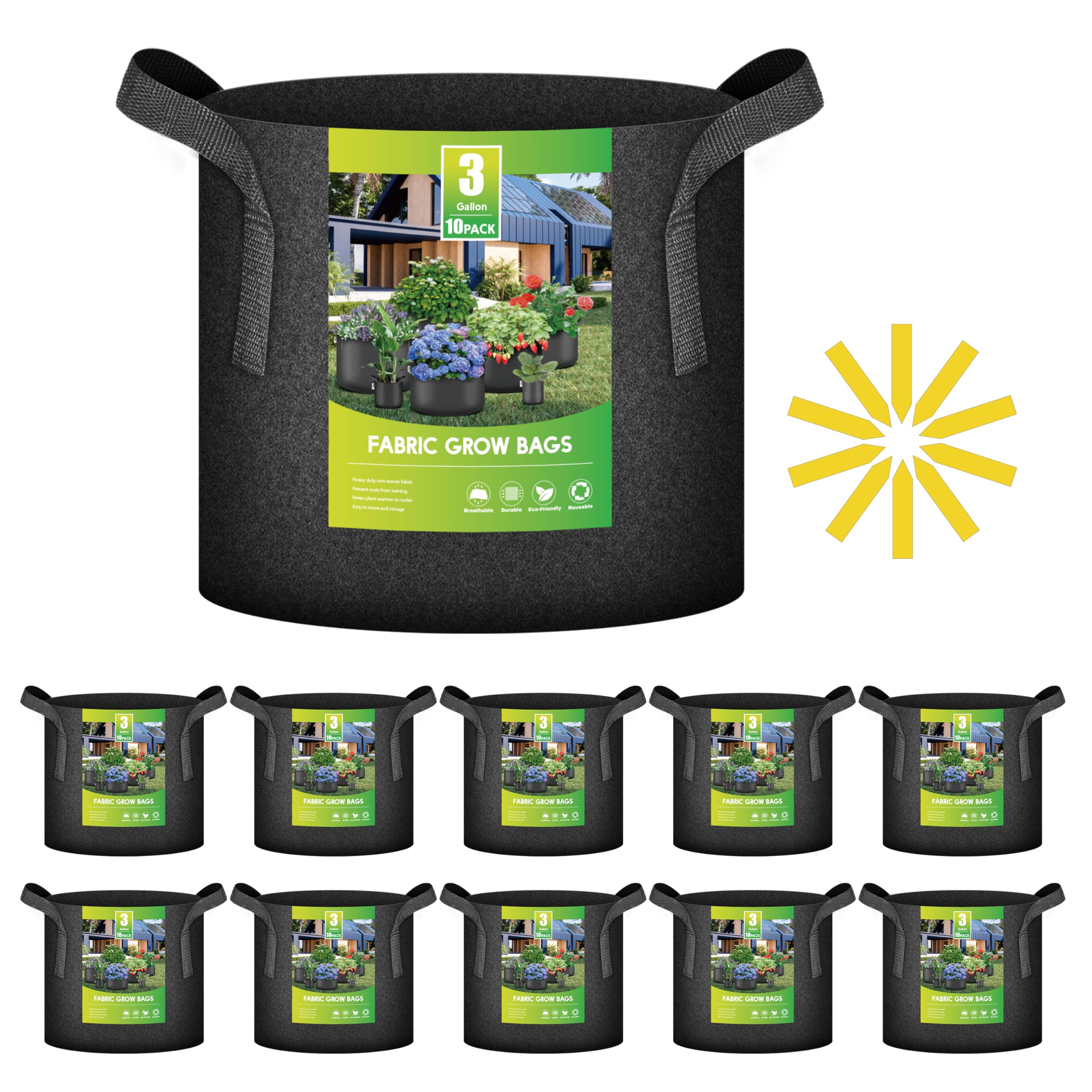 Macetas De Tela No Tejida Grow Bags Ipower, Paquete De 10 Unidades, 11 Litros, 3 Galones B - Venta Internacional.