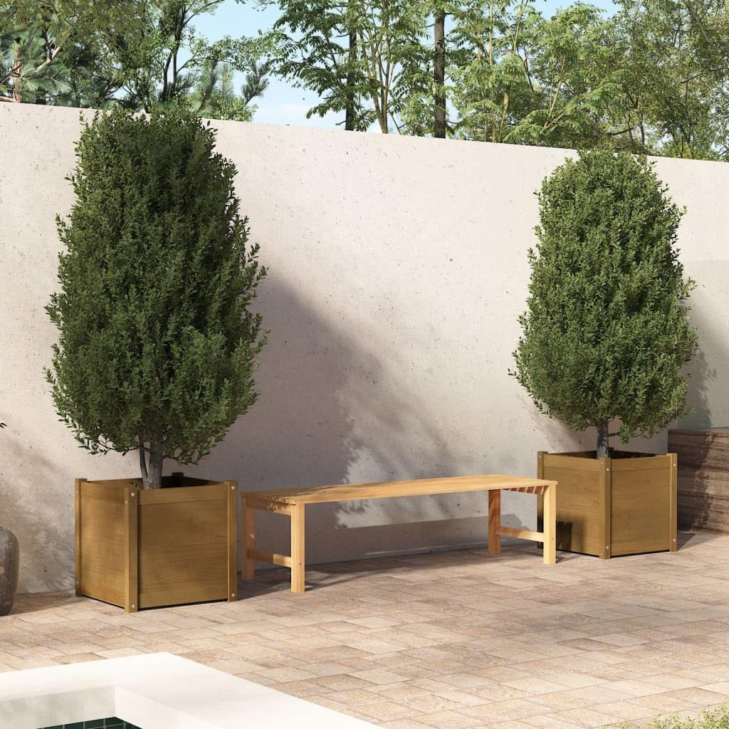Foto 3 pulgar | Maceta Cuadrada Vidaxl De Madera De Pino Maciza De 50 X 50 X 50 Cm  Juego De 2 - Venta Internacional.