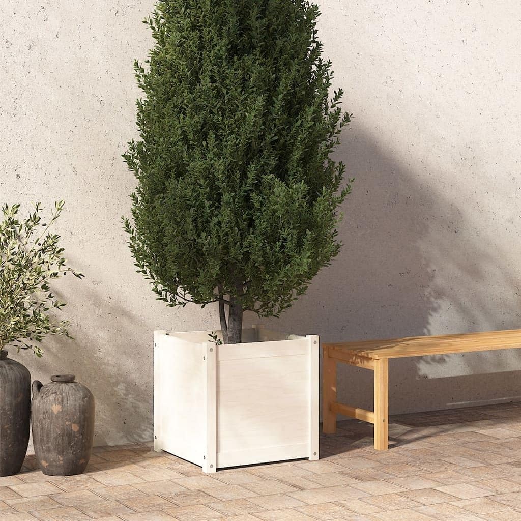 Jardinera Vidaxl De Madera Maciza De Pino Blanco  50 X 50 X 50 Cm - Venta Internacional.