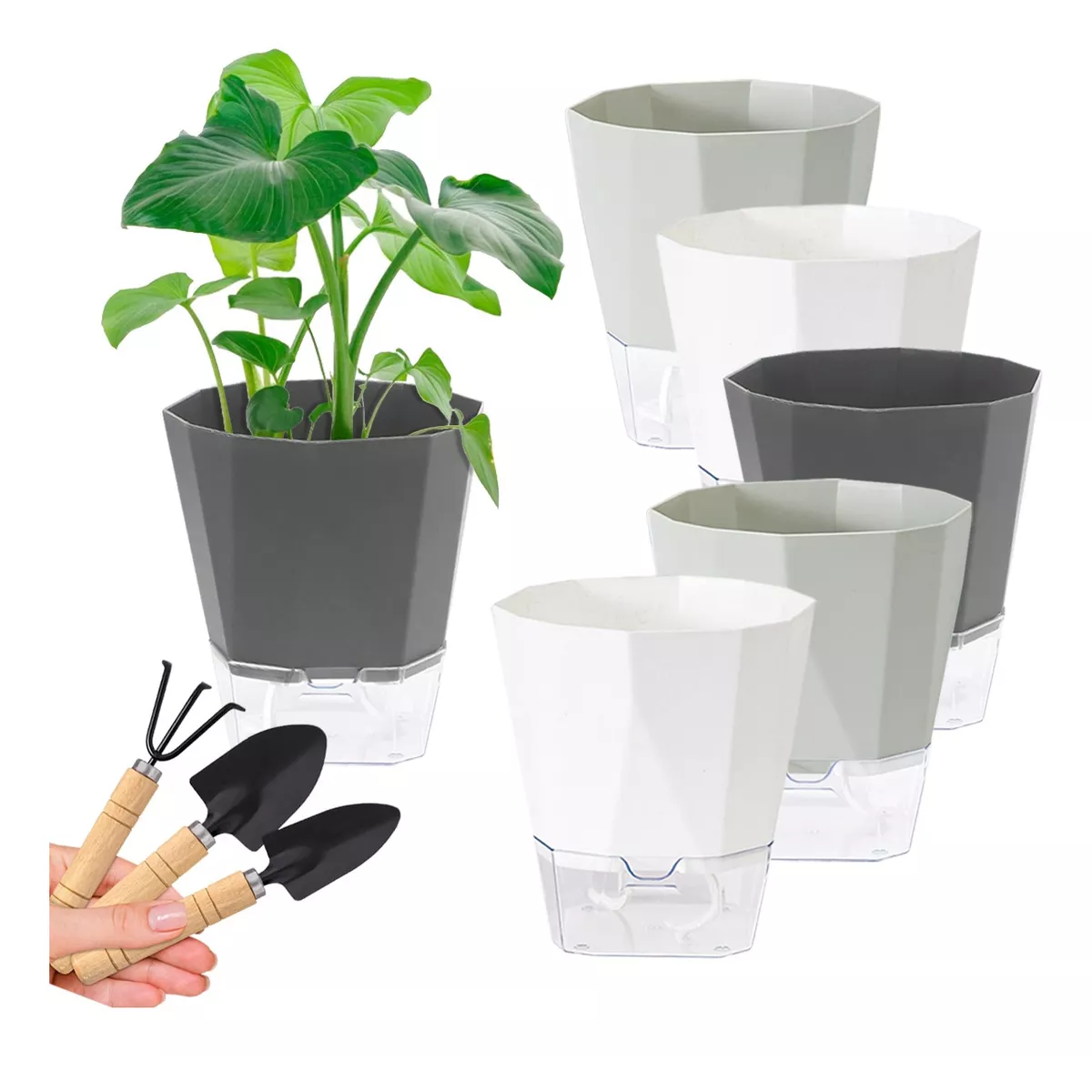 Foto 2 pulgar | 6 Pcs Macetas De Plástico Con Riego Automático Para Plantas (incluye 3 Palitas)  Eo Safe Imports Esi-16359 Multicolor