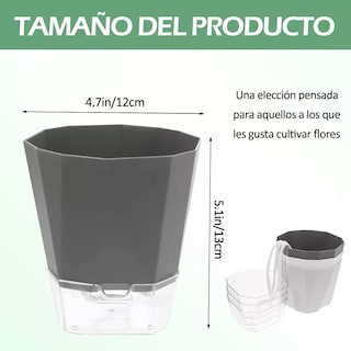 Foto 2 | 6 Pcs Macetas De Plástico Con Riego Automático Para Plantas (incluye 3 Palitas) Eo Safe Imports Esi-16359 Multicolor