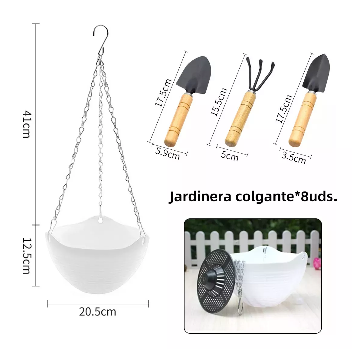 Foto 2 | 10 Macetas Plástico Colgantes Con Gancho Cadena Para Jardín Eo Safe Imports Esi-16379 Blanco