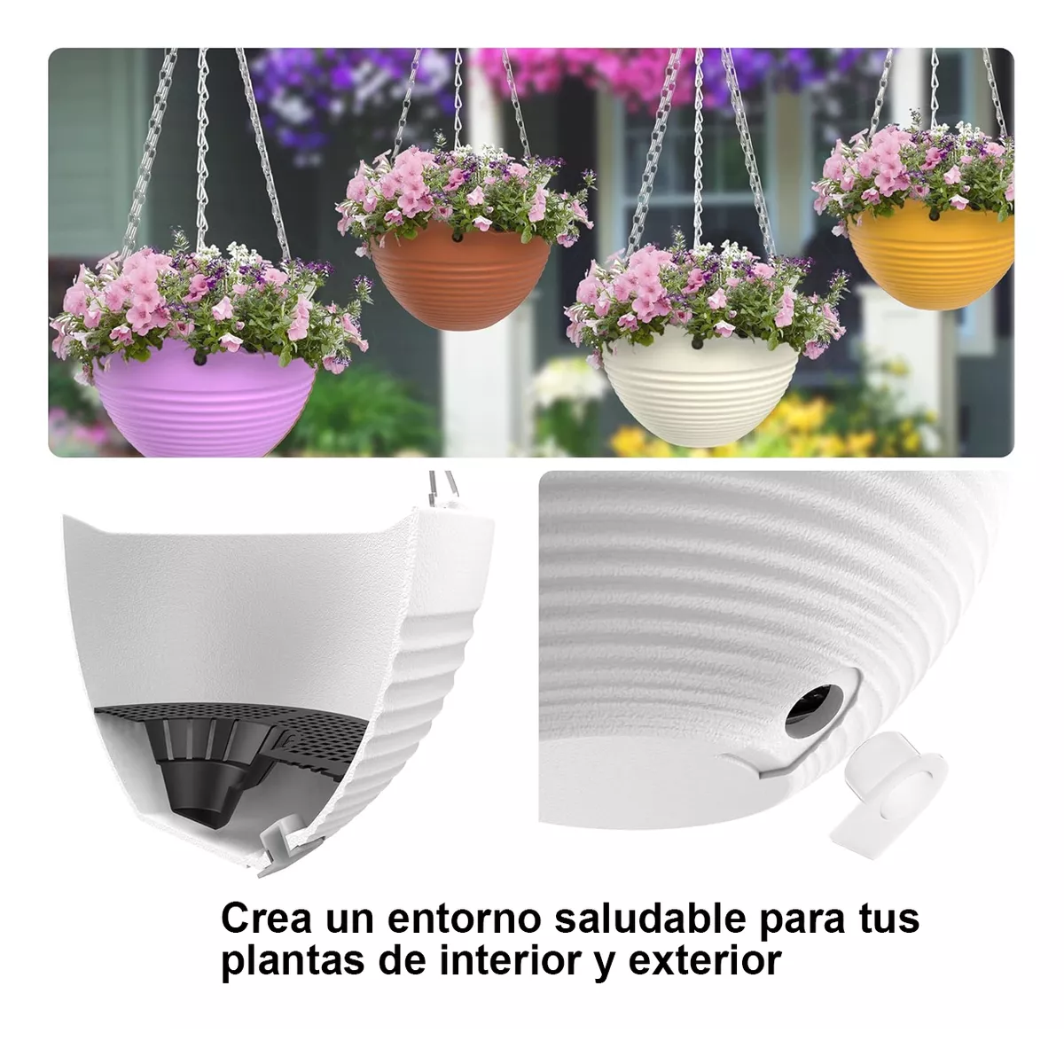 Foto 4 pulgar | 10 Macetas Plástico Colgantes Con Gancho Cadena Para Jardín Eo Safe Imports Esi-16379 Blanco