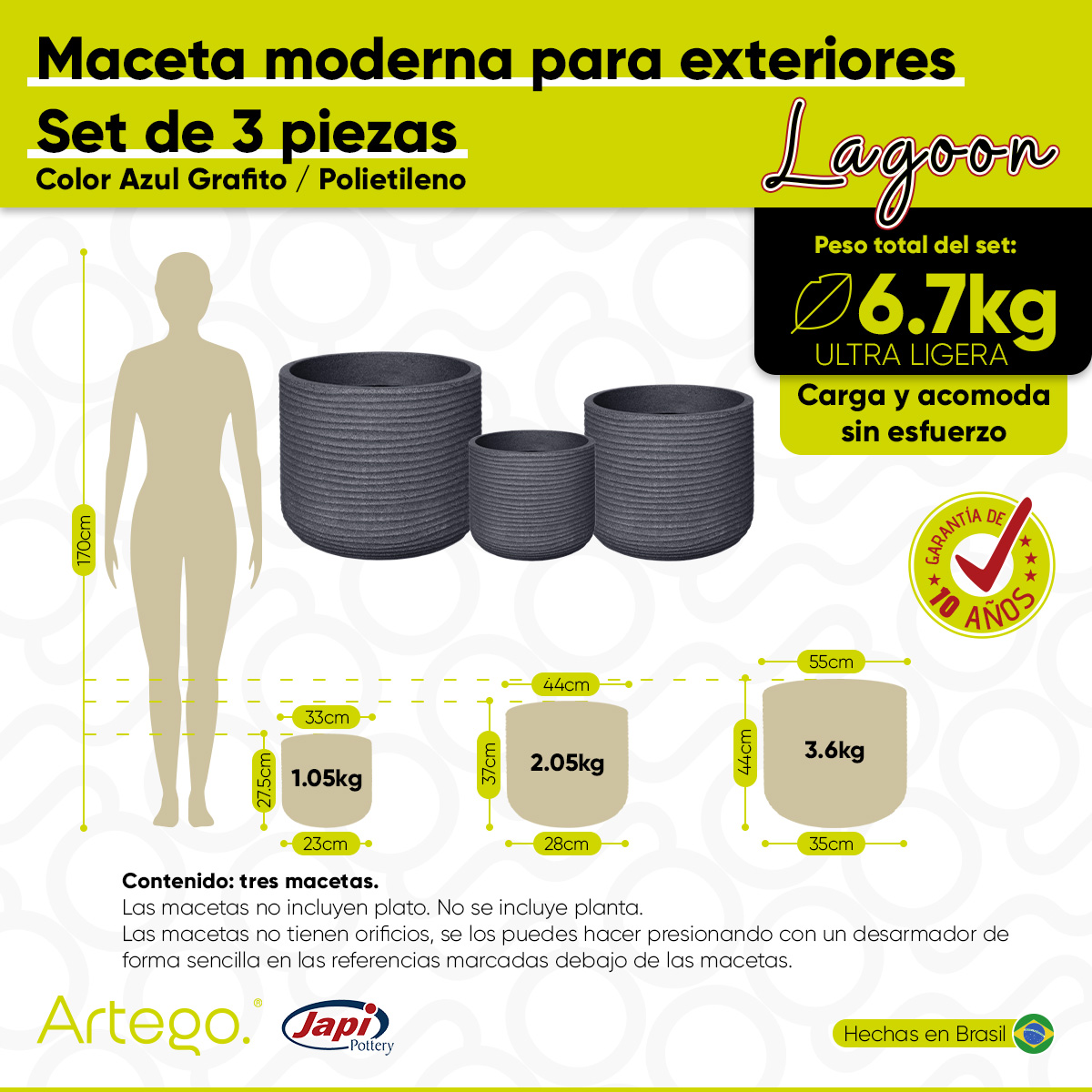 Foto 4 pulgar | Macetas Modernas Set De 3 Piezas Para Exteriores Grande Lagoon Color Azul Grafito De Polietileno Ultra Ligera Artego