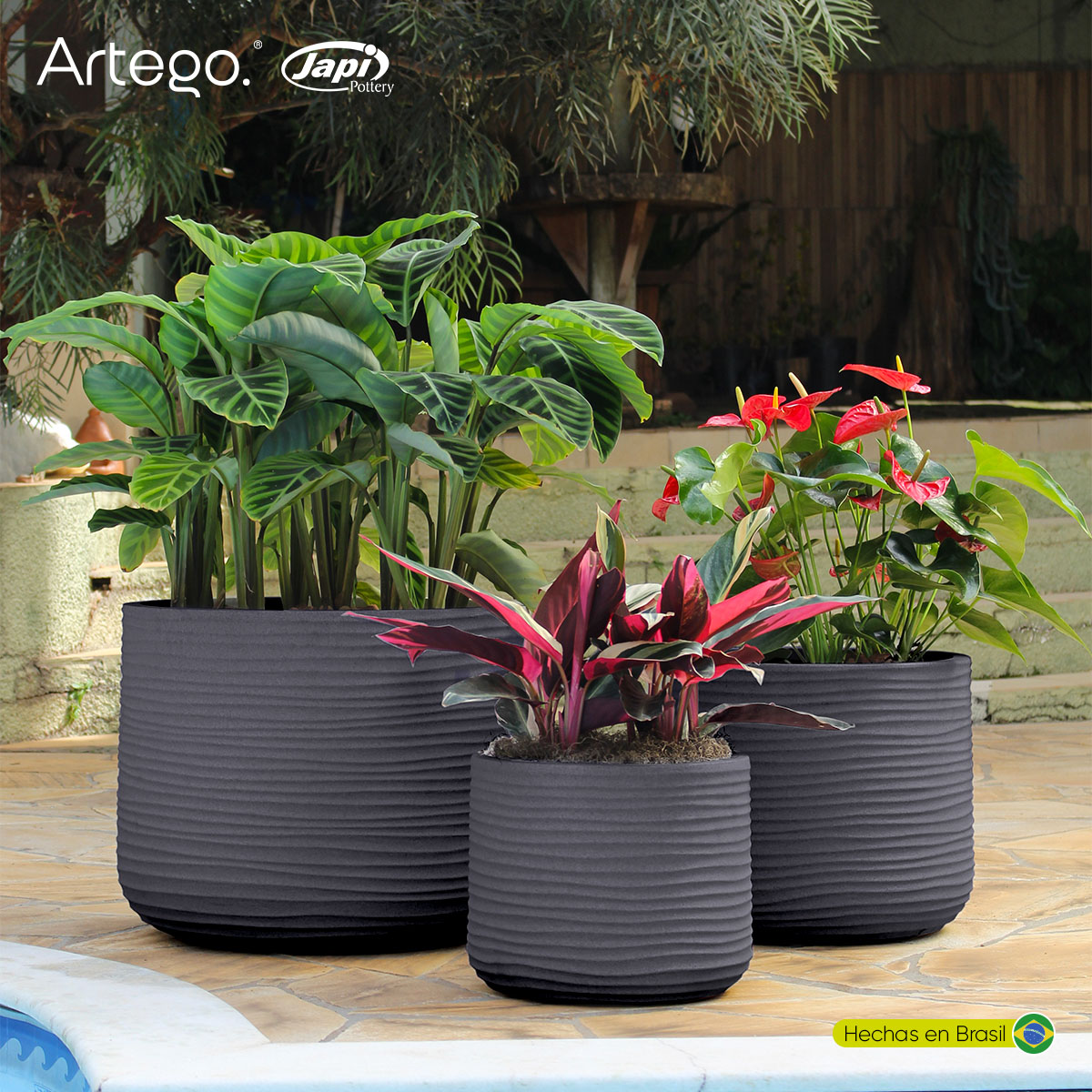 Foto 6 | Macetas Modernas Set De 3 Piezas Para Exteriores Grande Lagoon Color Azul Grafito De Polietileno Ultra Ligera Artego