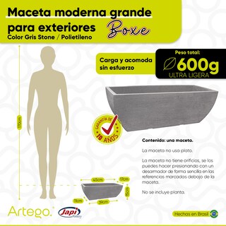 Foto 4 | Maceta Artego para Exteriores Tipo Jardinera 45 cm Gris Stone de Polietileno Ultra Ligera