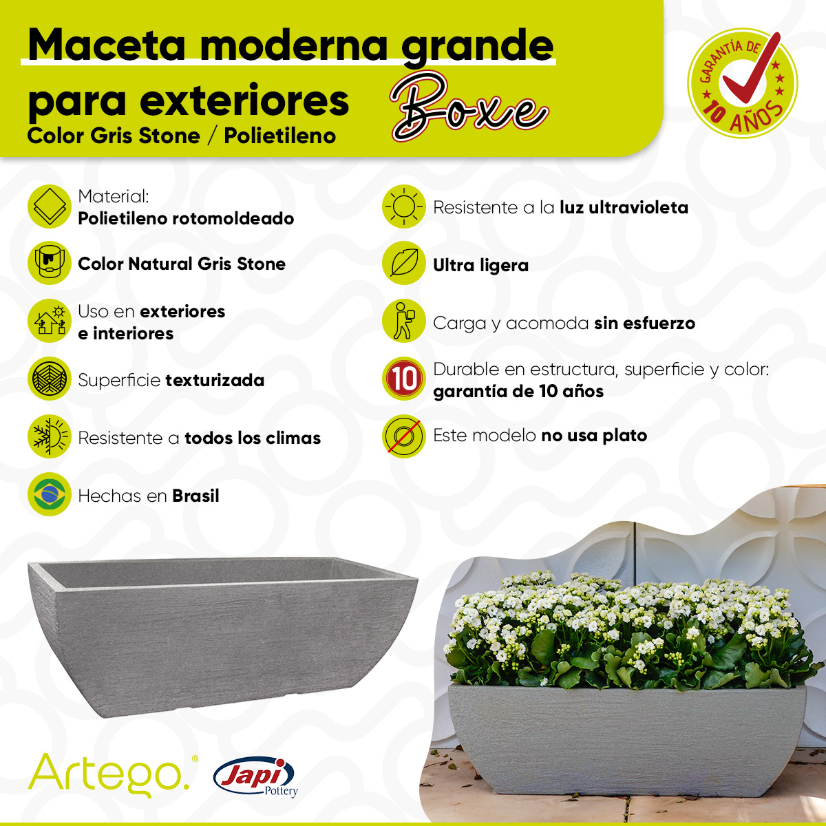 Foto 6 pulgar | Maceta Artego para Exteriores Tipo Jardinera 45 cm Gris Stone de Polietileno Ultra Ligera