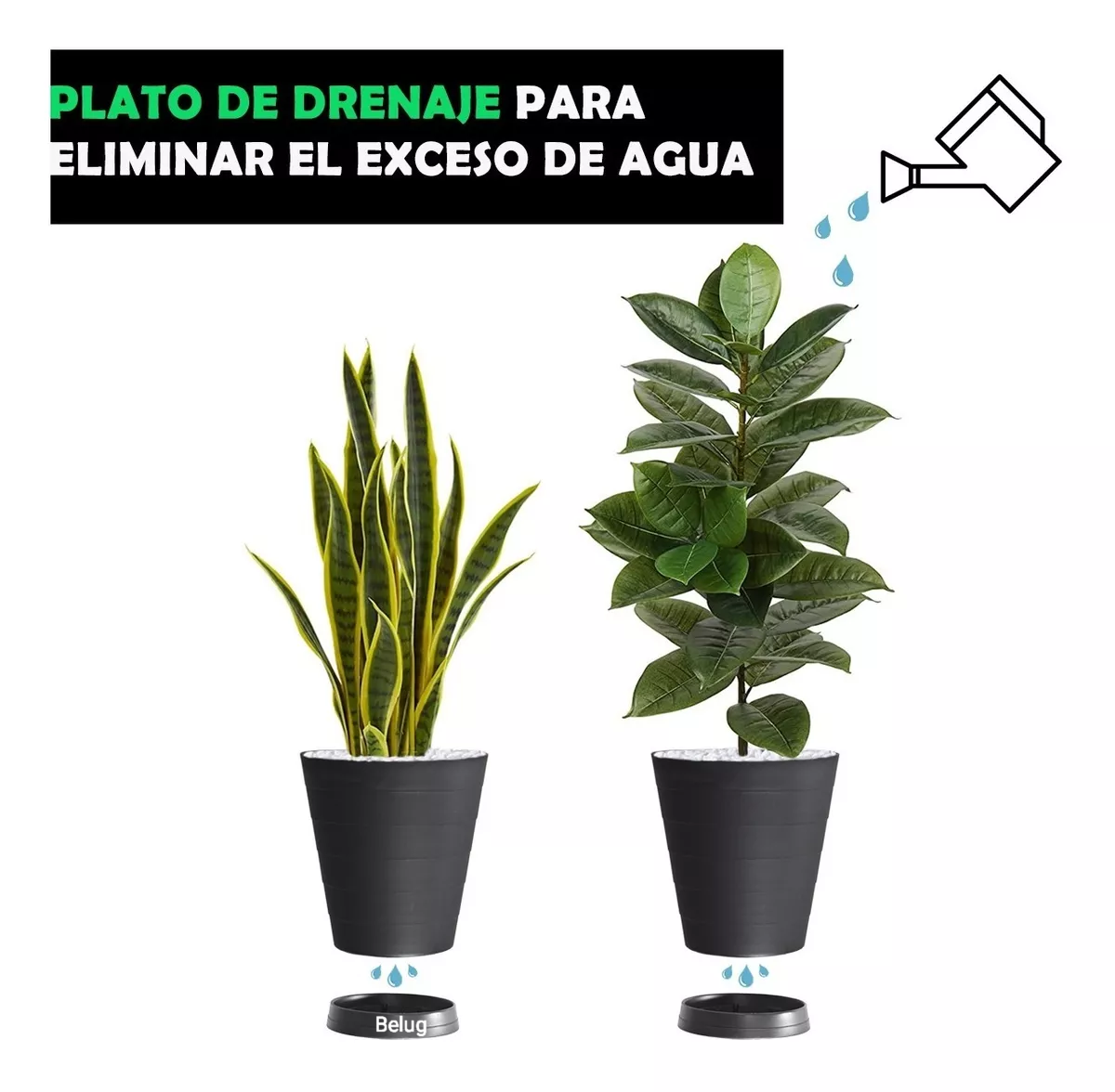 Foto 5 pulgar | 2 Macetas Grande Moderna Minimalista Interior Exterior Plato Negro