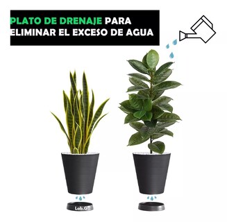 Foto 4 | 2 Macetas Grande Moderna Minimalista Interior Exterior Plato Negro