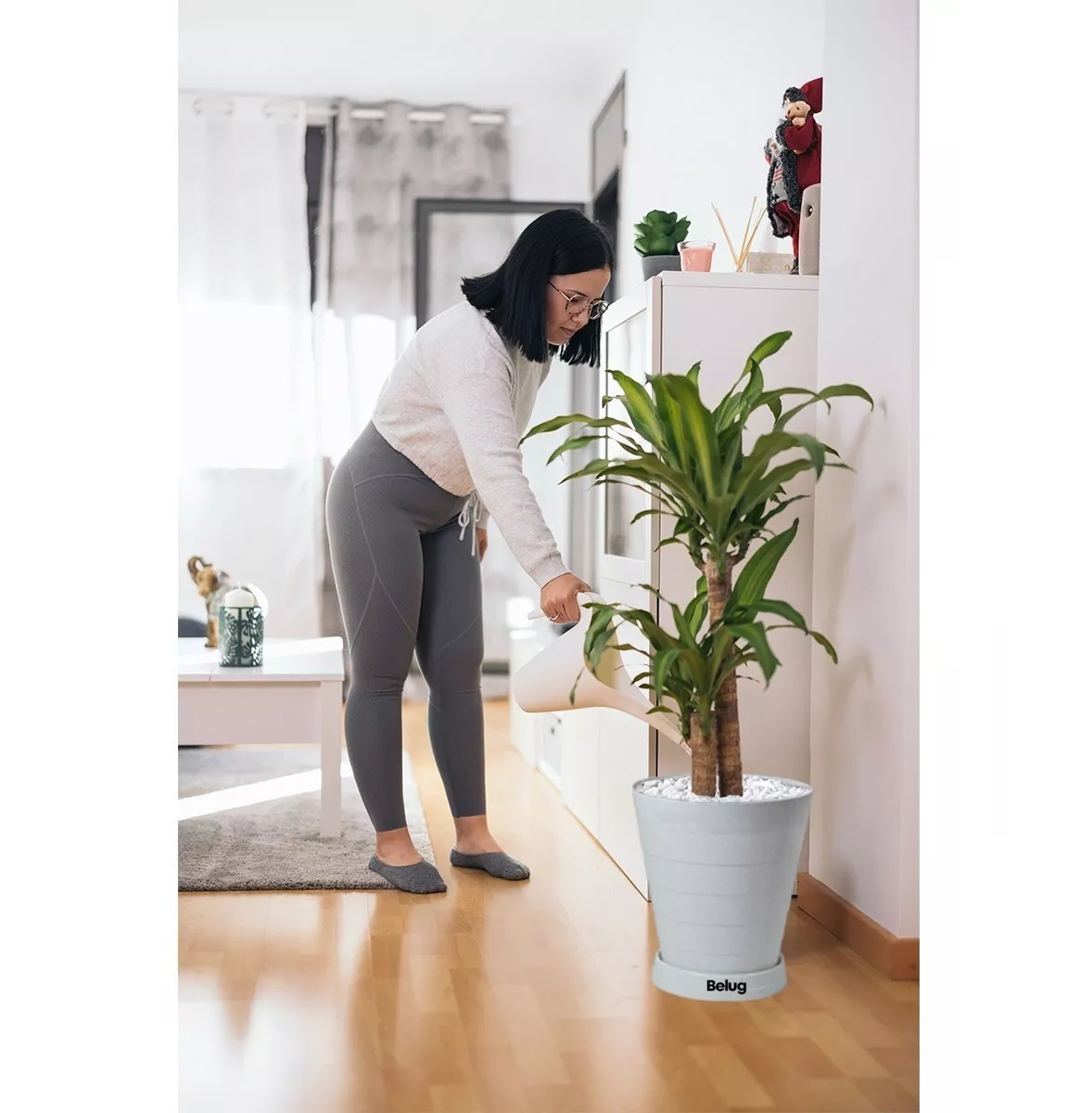 Foto 4 pulgar | 2 Macetas Grande Moderna Minimalista Interior Exterior Plato Blanco