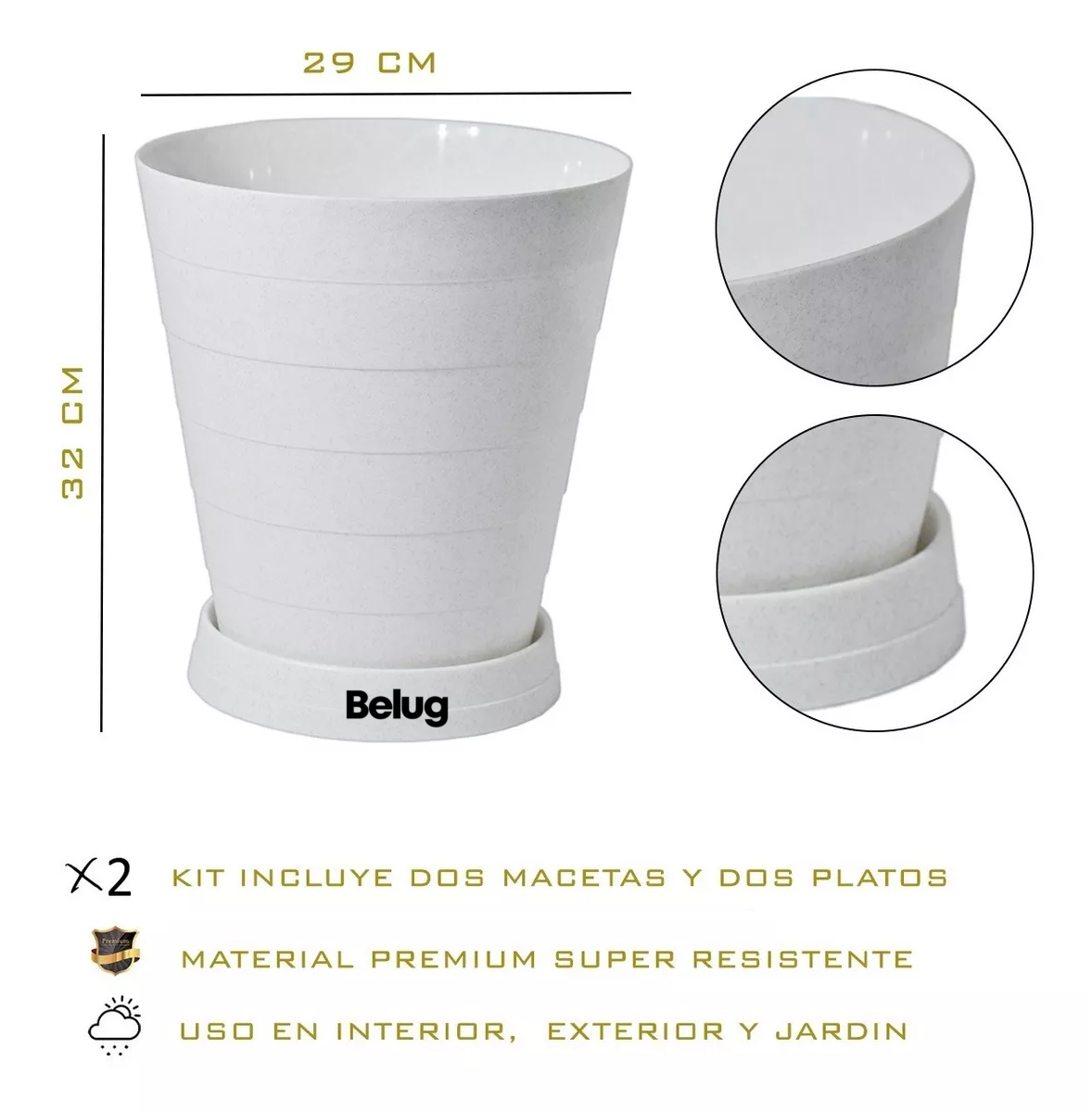 Foto 5 pulgar | 2 Macetas Grande Moderna Minimalista Interior Exterior Plato Blanco