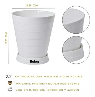 Foto 4 | 2 Macetas Grande Moderna Minimalista Interior Exterior Plato Blanco
