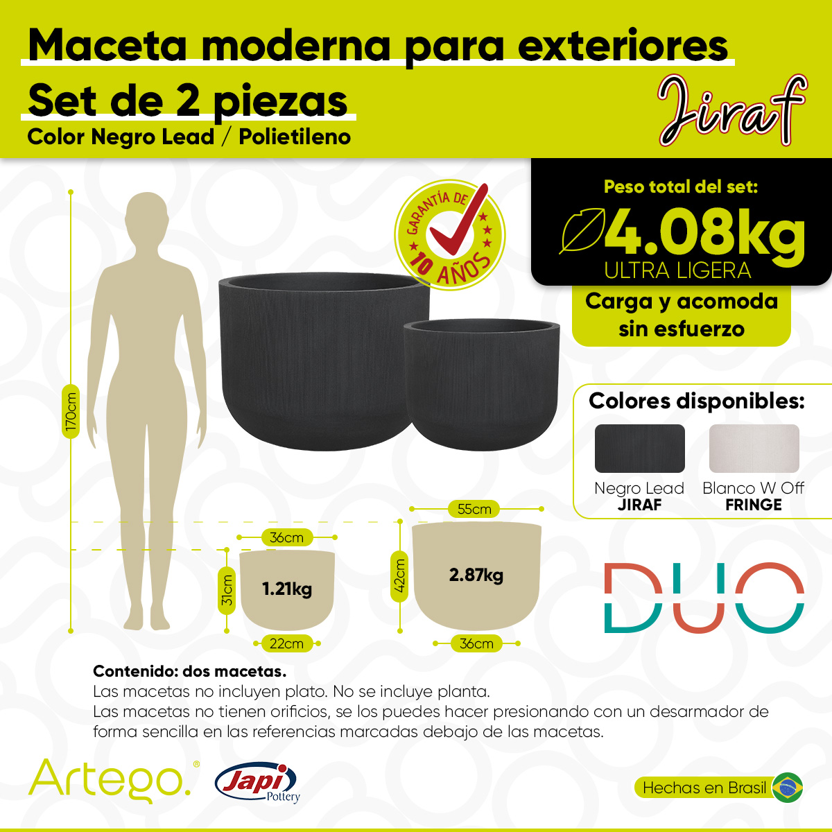 Foto 5 pulgar | Macetas 2 Piezas para Exteriores Jiraf Negro