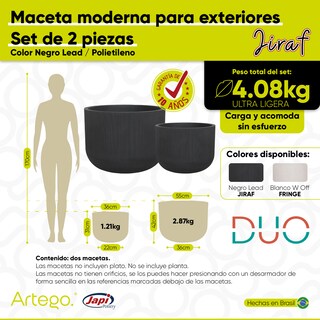 Foto 4 | Macetas 2 Piezas para Exteriores Jiraf Negro